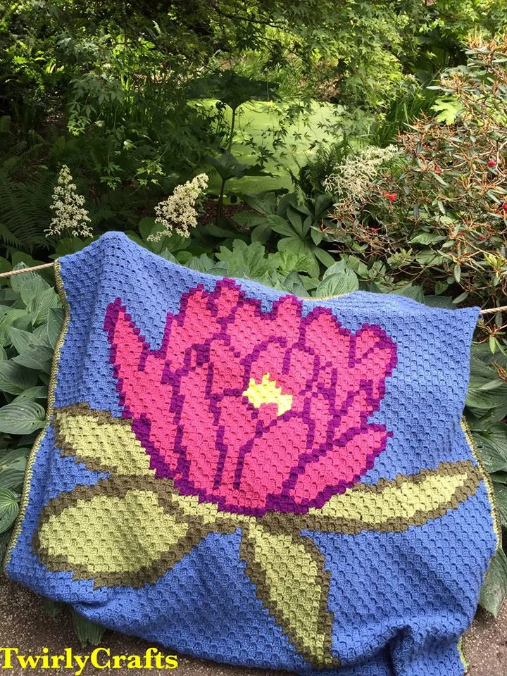Lotus Afghan, C2C Crochet Pattern, Written Row by Row, Color Counts, Instant Download, C2C Graph, C2C Pattern