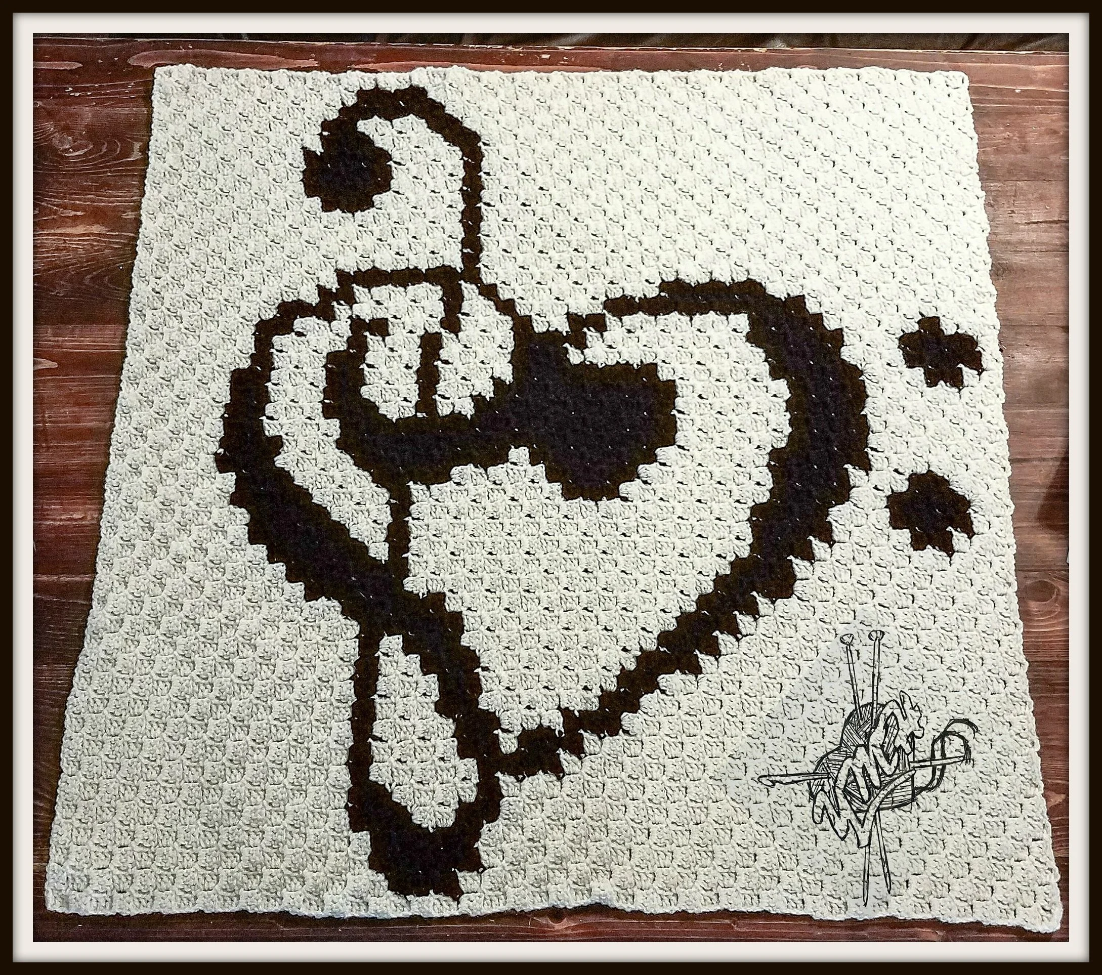 Love Music Afghan, C2C Crochet Pattern, Black and White