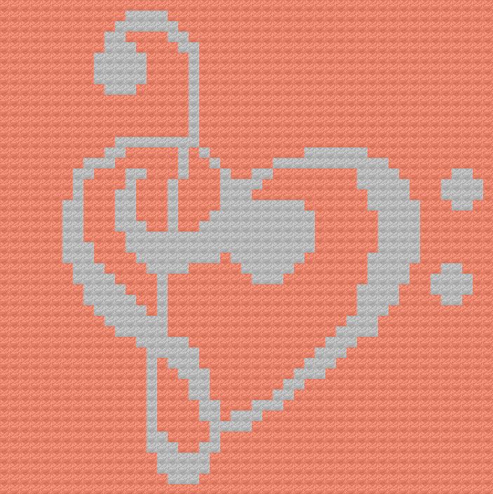 Love Music Small Afghan, C2C Crochet Pattern, Peach and Gray