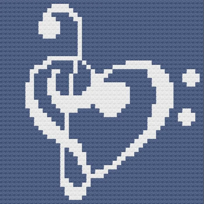 Love Music Afghan in Navy and White, C2C Crochet Pattern