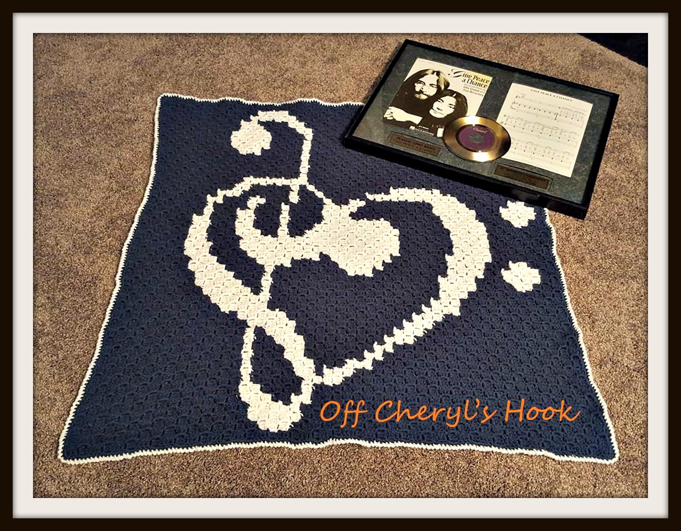 Love Music Afghan in Navy and White, C2C Crochet Pattern