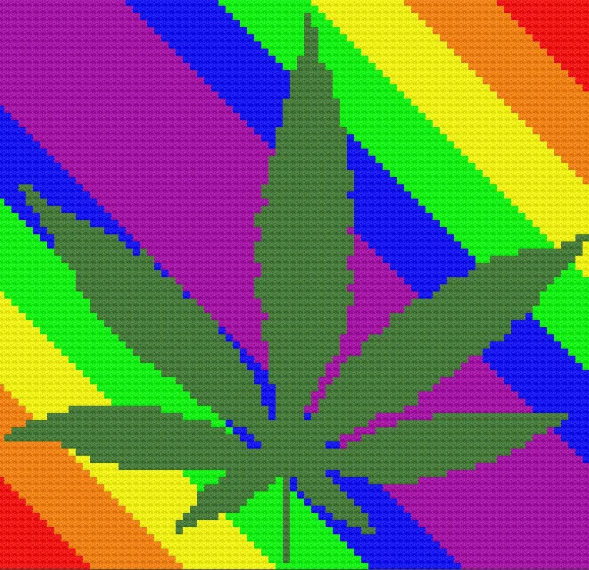 Marijuana Leaf Rainbow Stripe Afghan, C2C Crochet Pattern