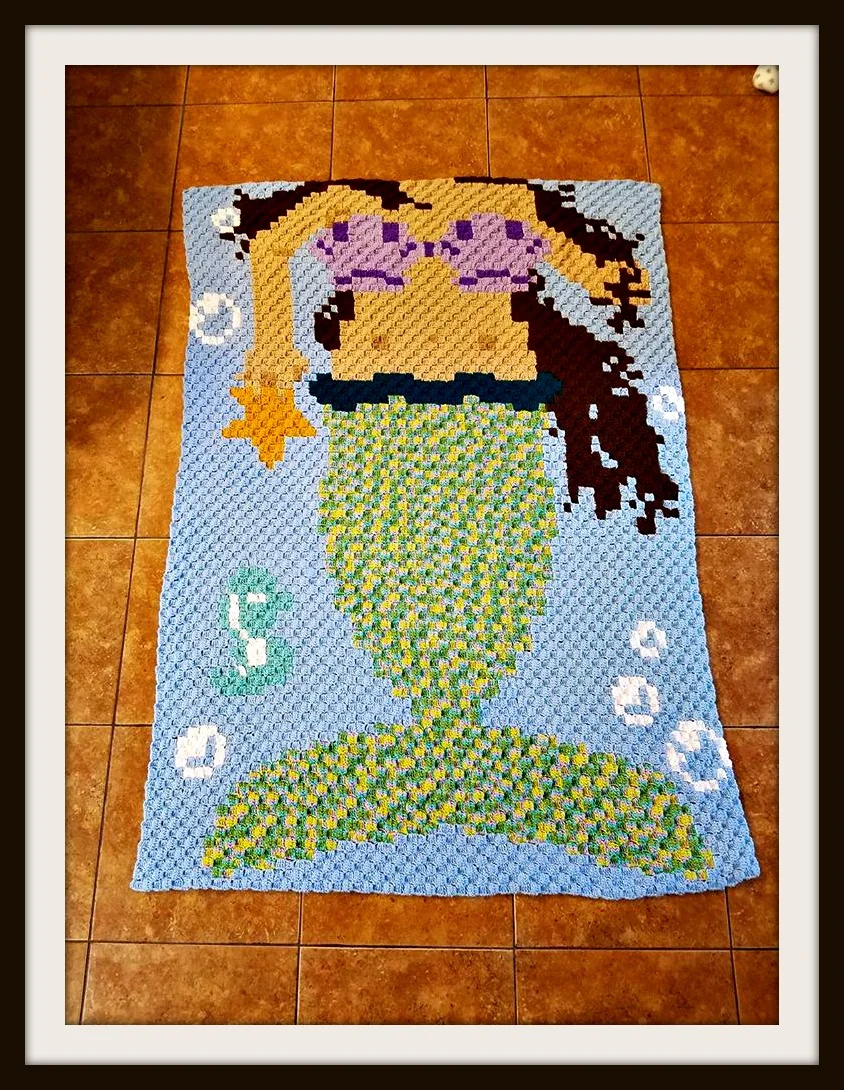 Adult Mermaid with Hair Mermaid Blanket, C2C Crochet Pattern