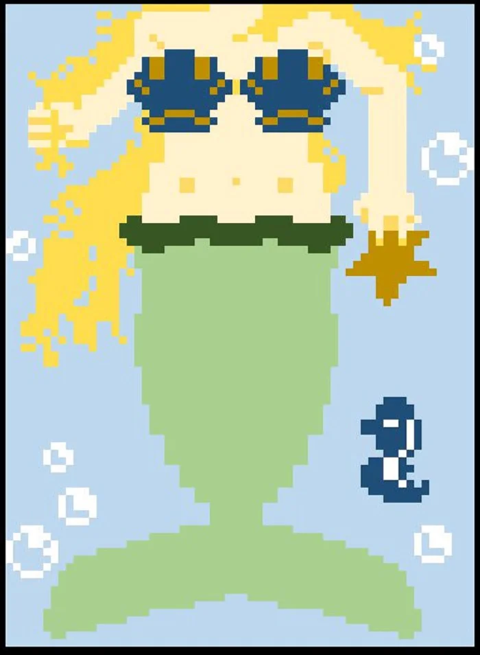 Adult Mermaid with Hair Mermaid Blanket, C2C Crochet Pattern