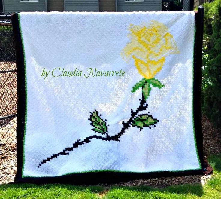 Single Rose Afghan, C2C Crochet Pattern, Written Row by Row, Color Counts, Instant Download, C2C Graph, C2C Pattern