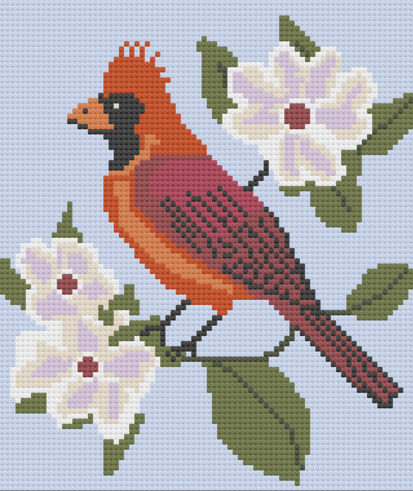 Cardinal on Flower Afghan, C2C Crochet Pattern