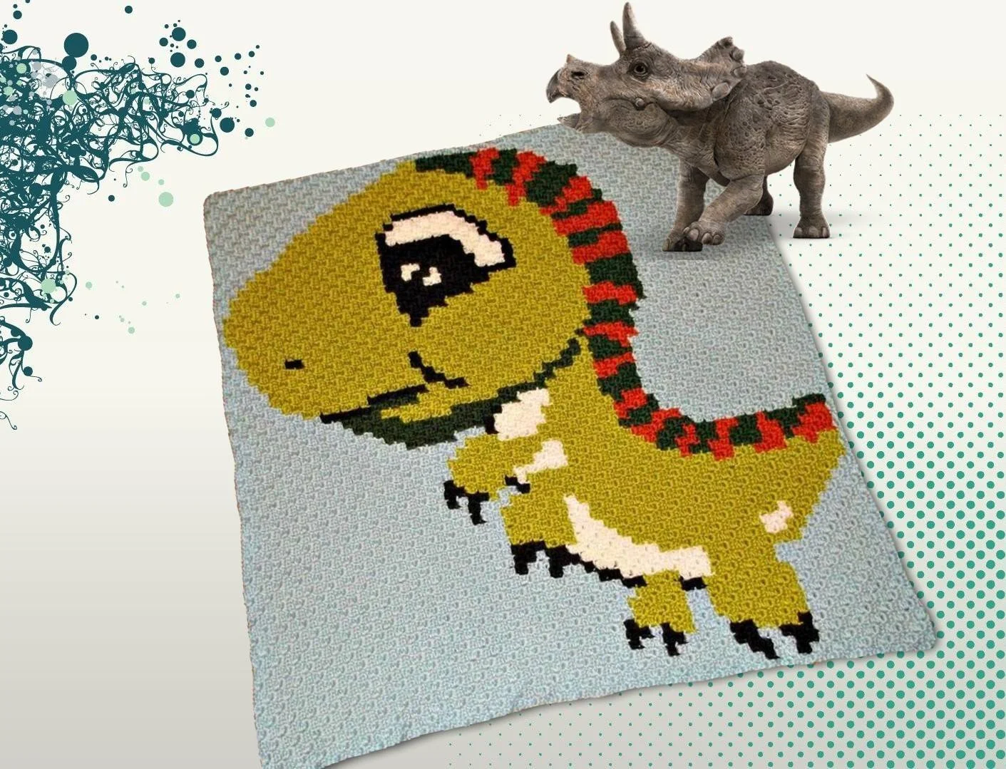 T Rex Baby Afghan, C2C Crochet Pattern, Written Row by Row, Color Counts, Instant Download, C2C Graph, C2C Pattern, c2c graphgan pattern, Corner to Corner, Graphgan, Crochet Pattern