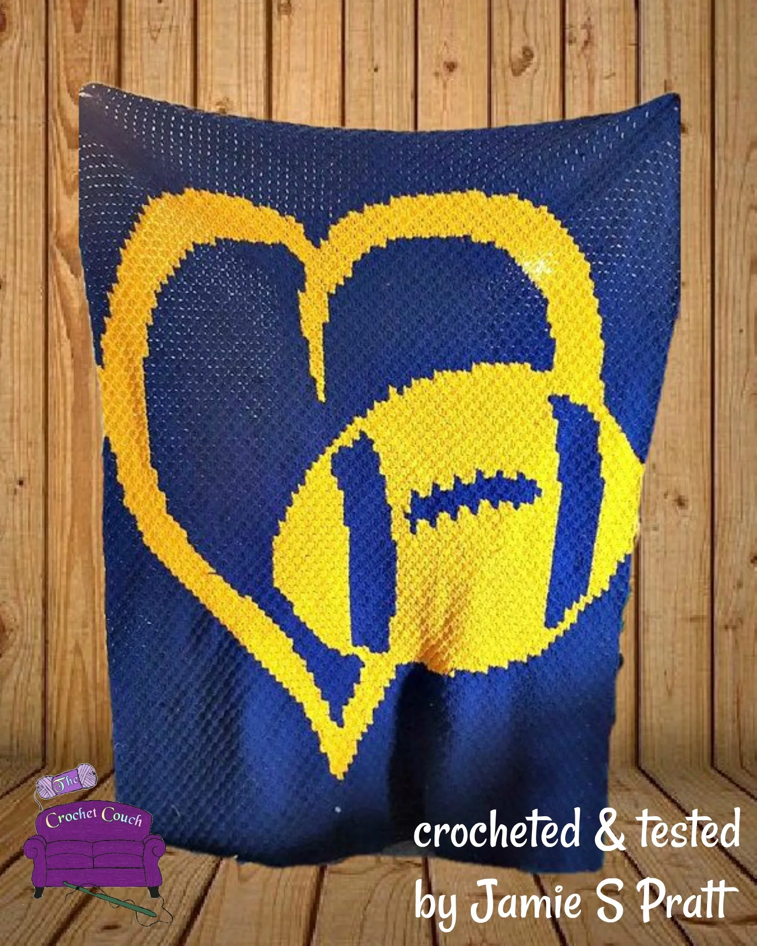 Love Football Afghan, Two Colors, C2C Crochet Pattern