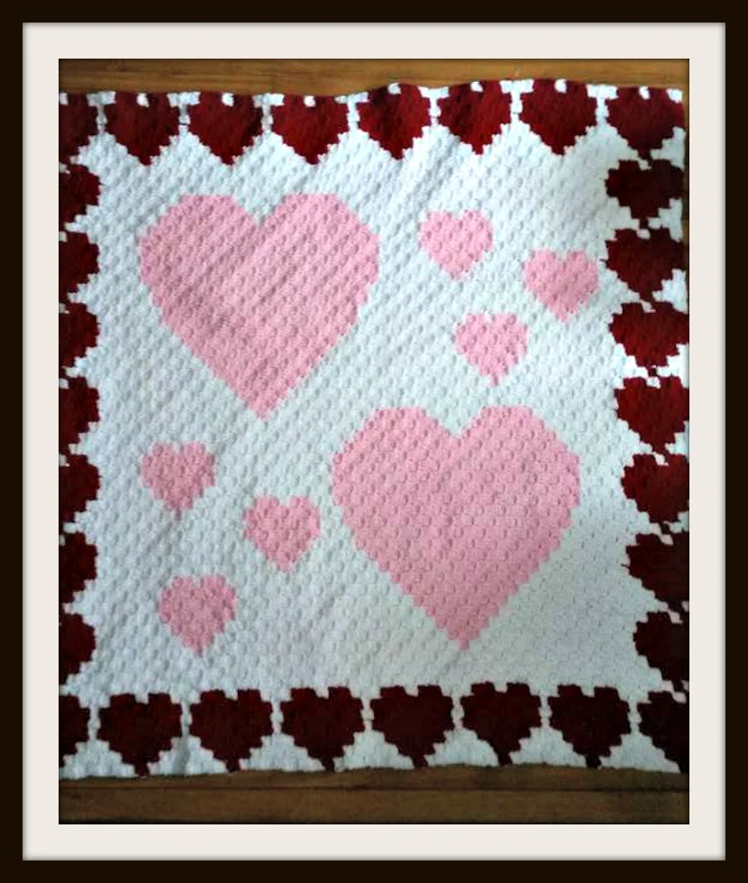 Heart Border Afghan, C2C Crochet Pattern, Written Row by Row, Color Counts, Instant Download, C2C Graph, C2C Pattern, Graphgan Pattern, Corner to Corner, Graphgan, Crochet Pattern