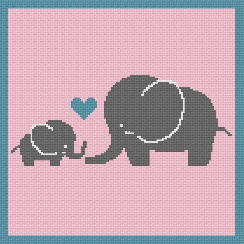 Elephant Mommy and Baby Afghan, SC Crochet Pattern, TSS Crochet Pattern, Written Row by Row, Color Counts, Instant Download, SC Graph, TSS Graph, Graphgan Pattern,  Graphgan, Crochet Pattern