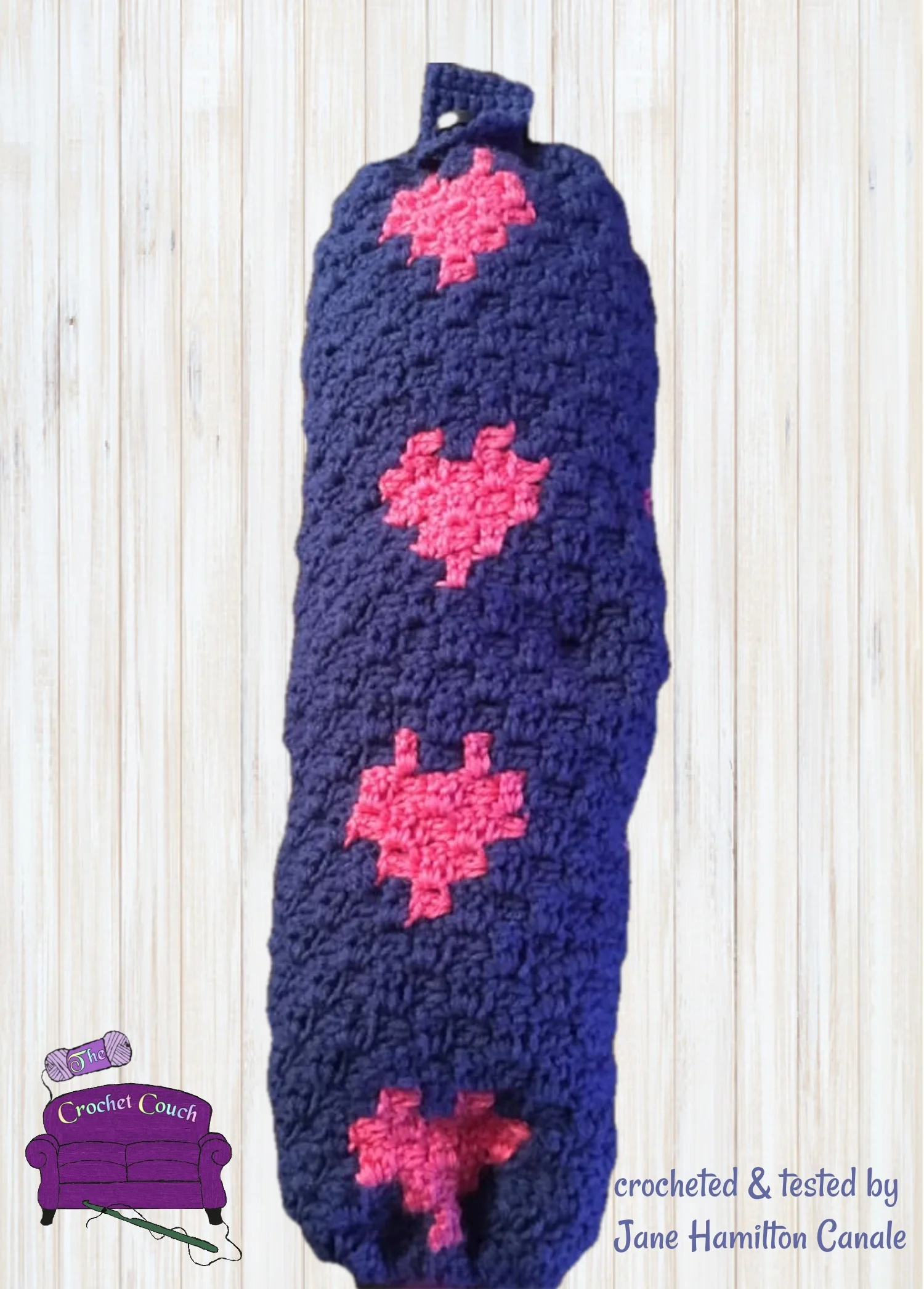 Hearts Grocery Bag Holder, C2C Crochet Pattern, Written Row by Row, Color Counts, Instant Download, C2C Graph, C2C Pattern, Crochet Pattern