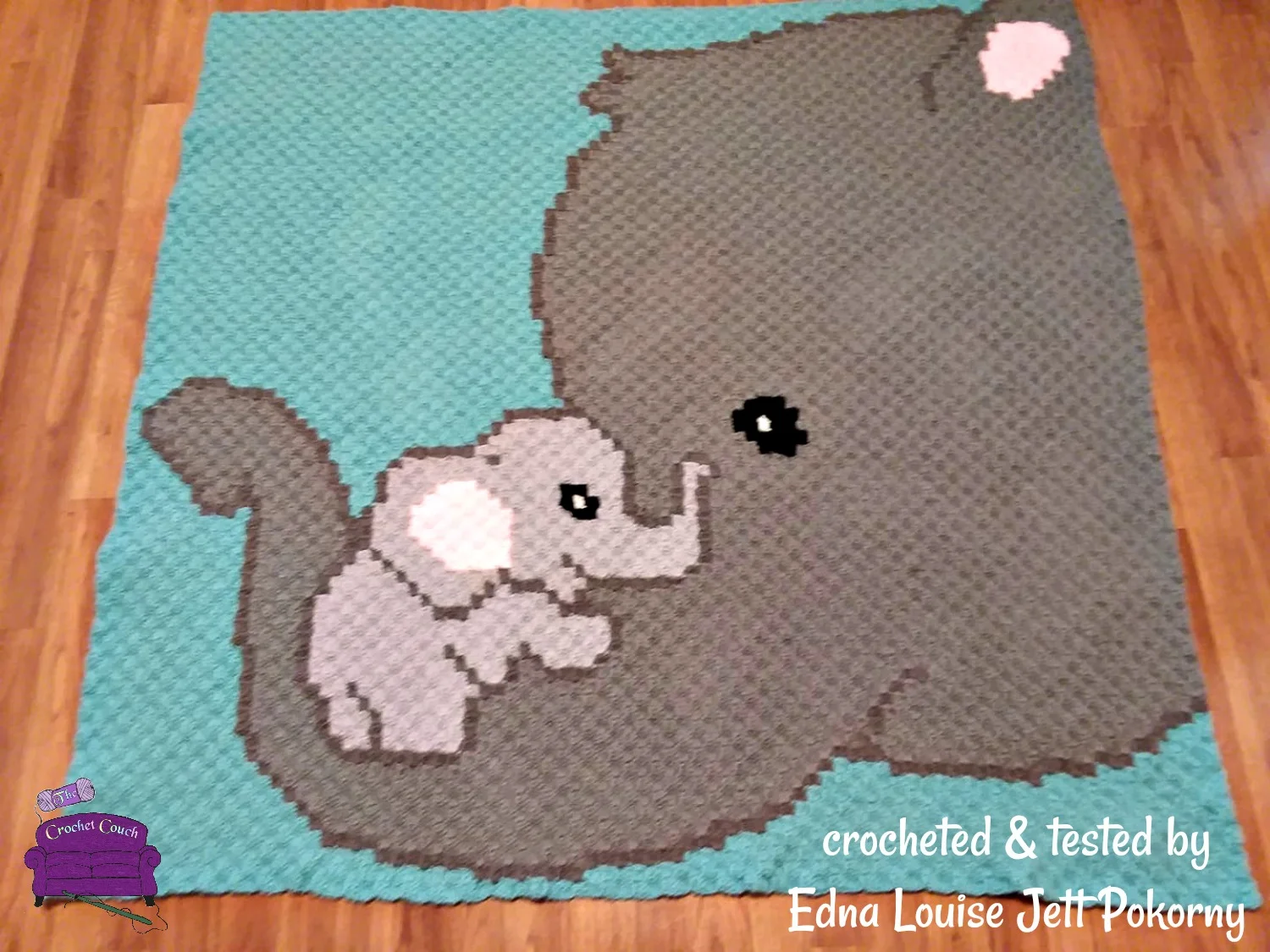 Elephant Holding Baby Afghan, C2C Crochet Pattern