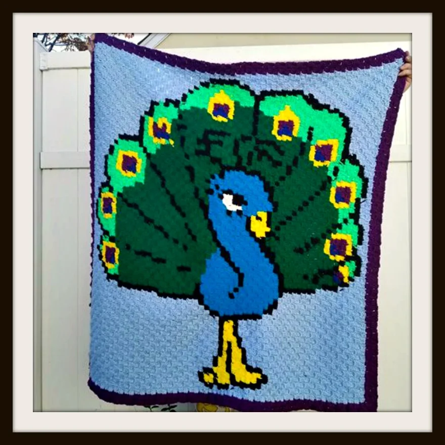 Peacock Baby Afghan, C2C Crochet Pattern, Written Row by Row, Color Counts, Instant Download, C2C Graph, C2C Pattern, Graphgan Pattern, Corner to Corner, Graphgan, Crochet Pattern