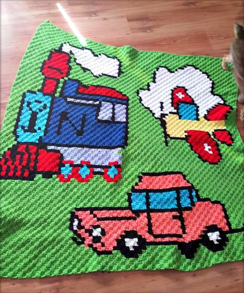 Planes, Trains and Automobiles Afghan, C2C Crochet Pattern, Written Row by Row, Color Counts, Instant Download, C2C Graph, C2C Pattern, Graphgan Pattern, Corner to Corner, Graphgan, Crochet Pattern