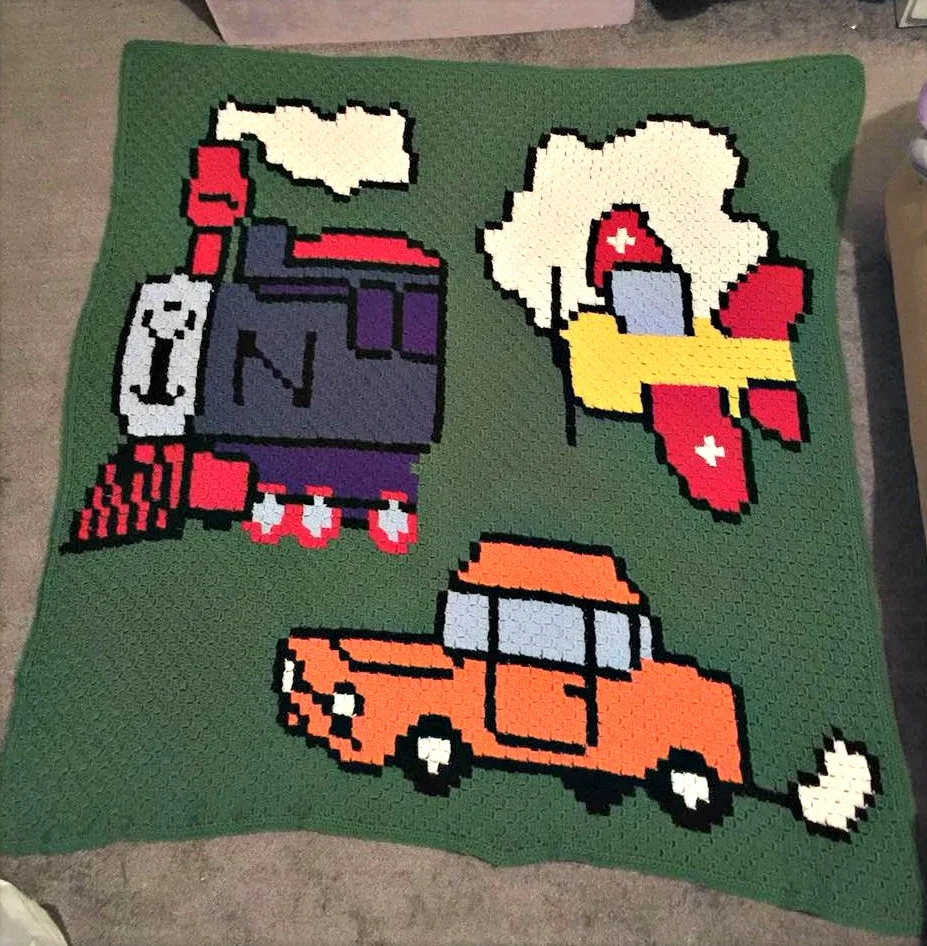 Planes, Trains and Automobiles Afghan, C2C Crochet Pattern, Written Row by Row, Color Counts, Instant Download, C2C Graph, C2C Pattern, Graphgan Pattern, Corner to Corner, Graphgan, Crochet Pattern