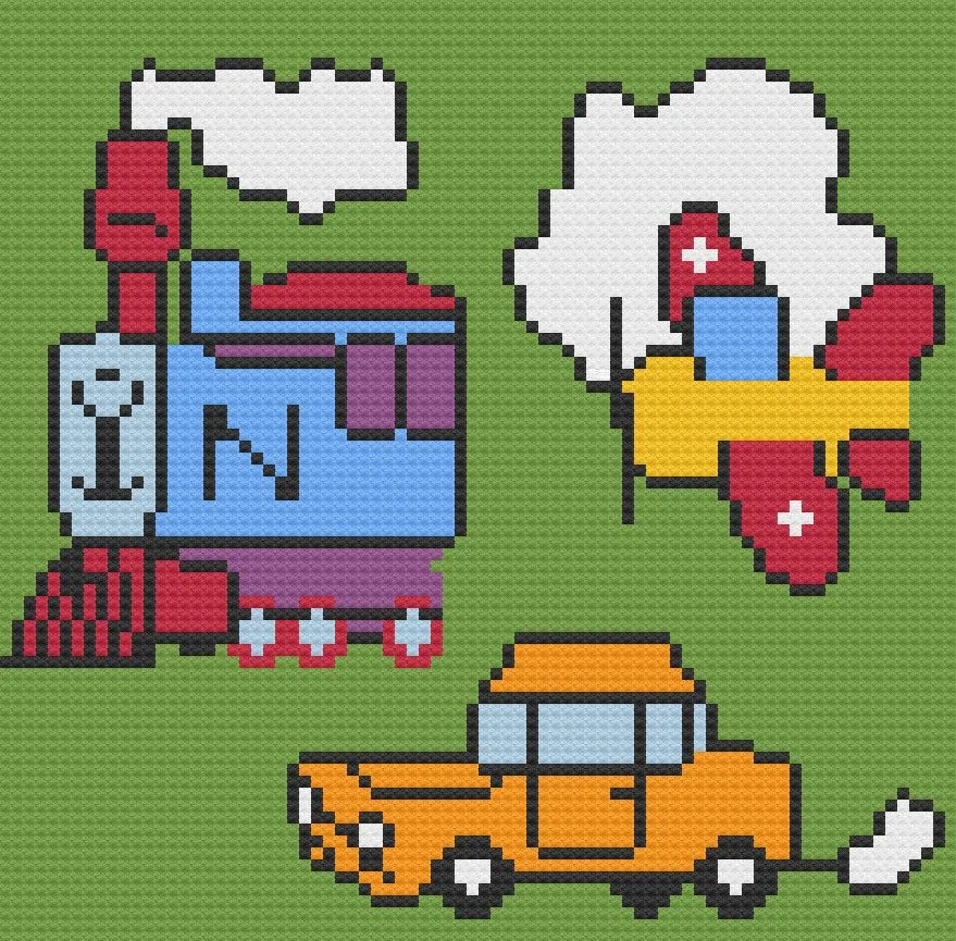 Planes, Trains and Automobiles Afghan, C2C Crochet Pattern, Written Row by Row, Color Counts, Instant Download, C2C Graph, C2C Pattern, Graphgan Pattern, Corner to Corner, Graphgan, Crochet Pattern