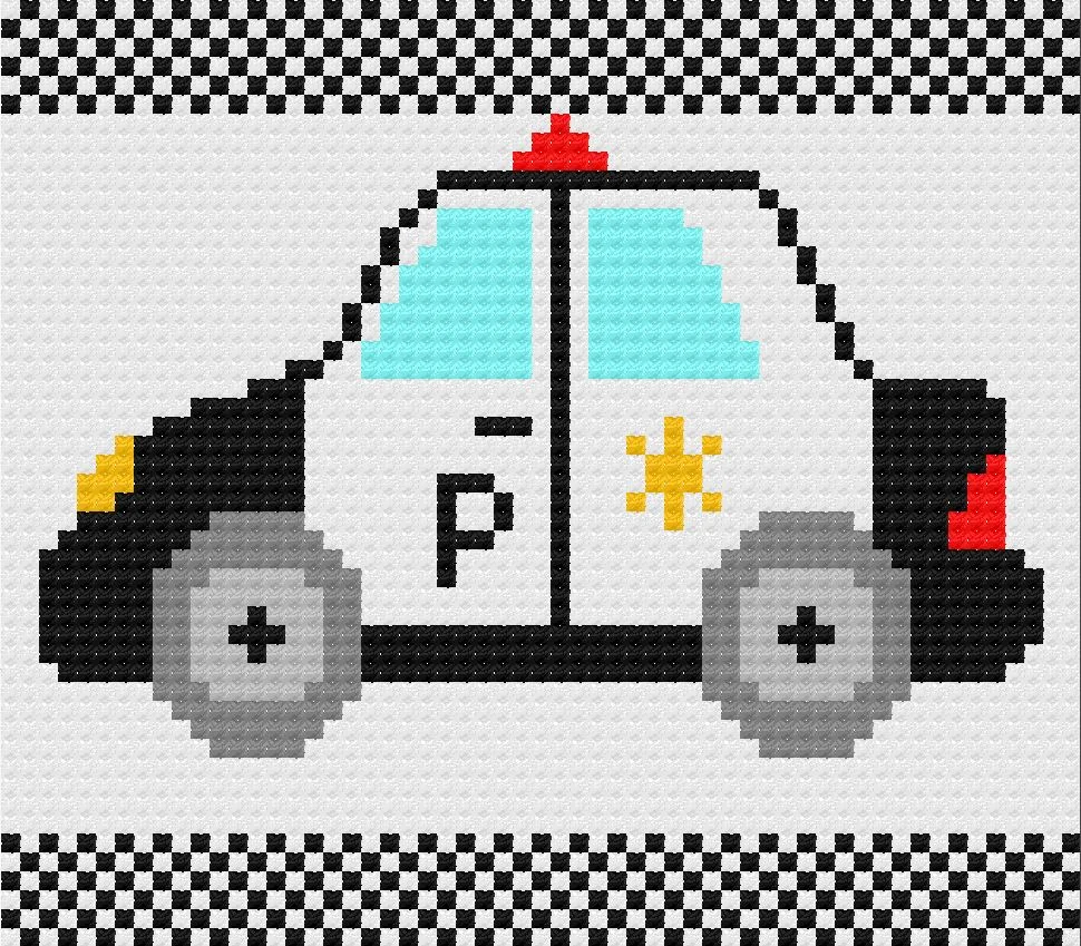 Police Car Kids Afghan, C2C Crochet Pattern