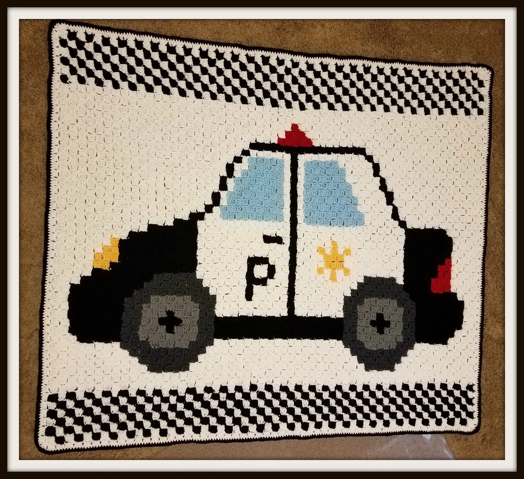 Police Car Kids Afghan, C2C Crochet Pattern