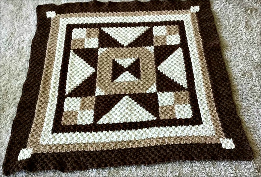 Quilted Blues Afghan, C2C Crochet Pattern