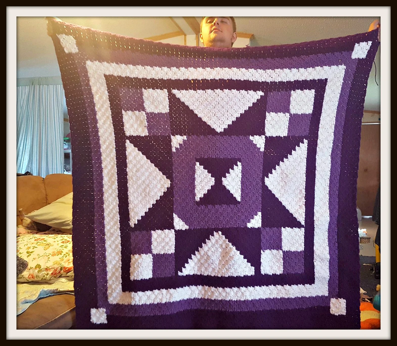 Quilted Blues Afghan, C2C Crochet Pattern