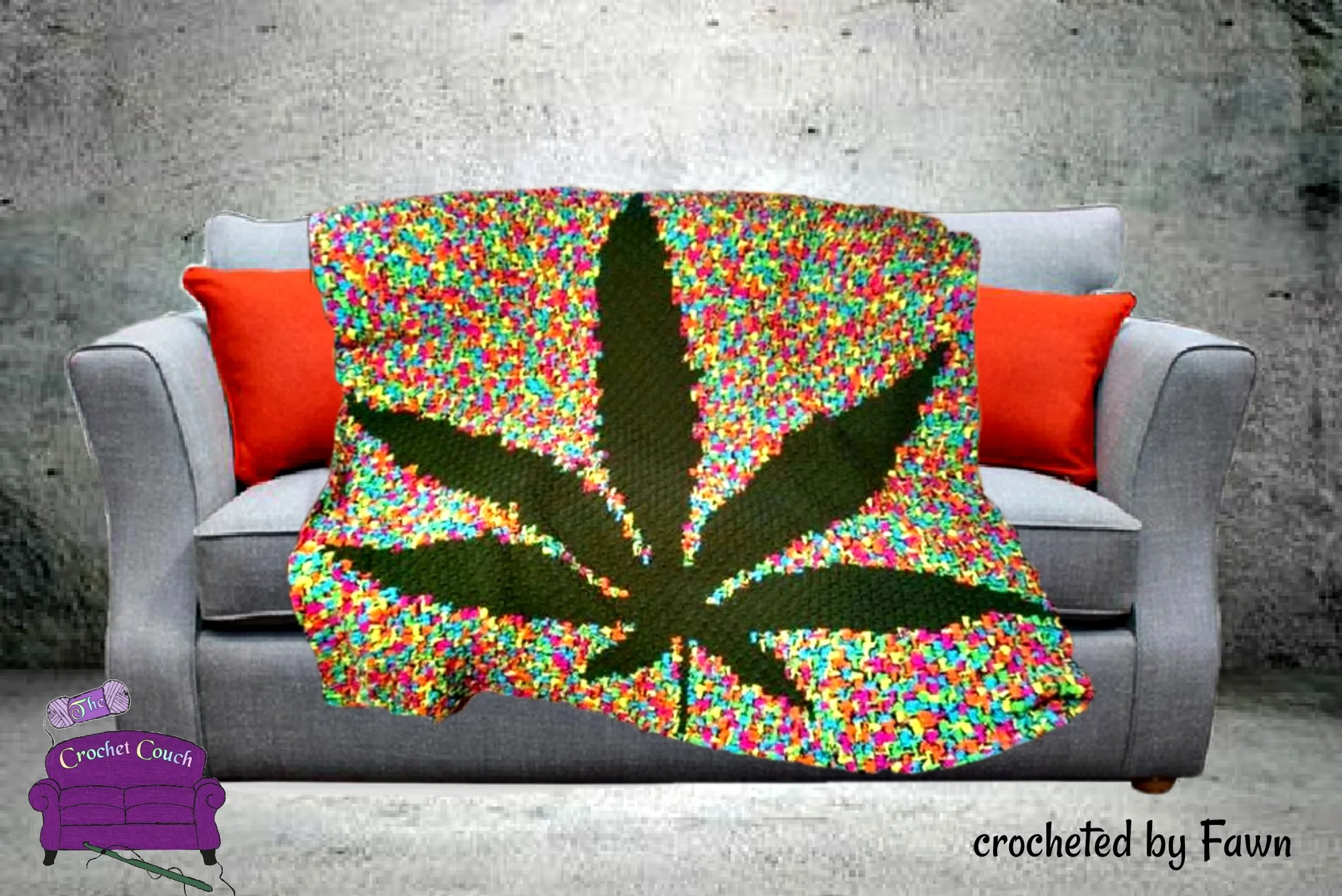 Marijuana Leaf Afghan, Black Background, C2C Crochet Pattern
