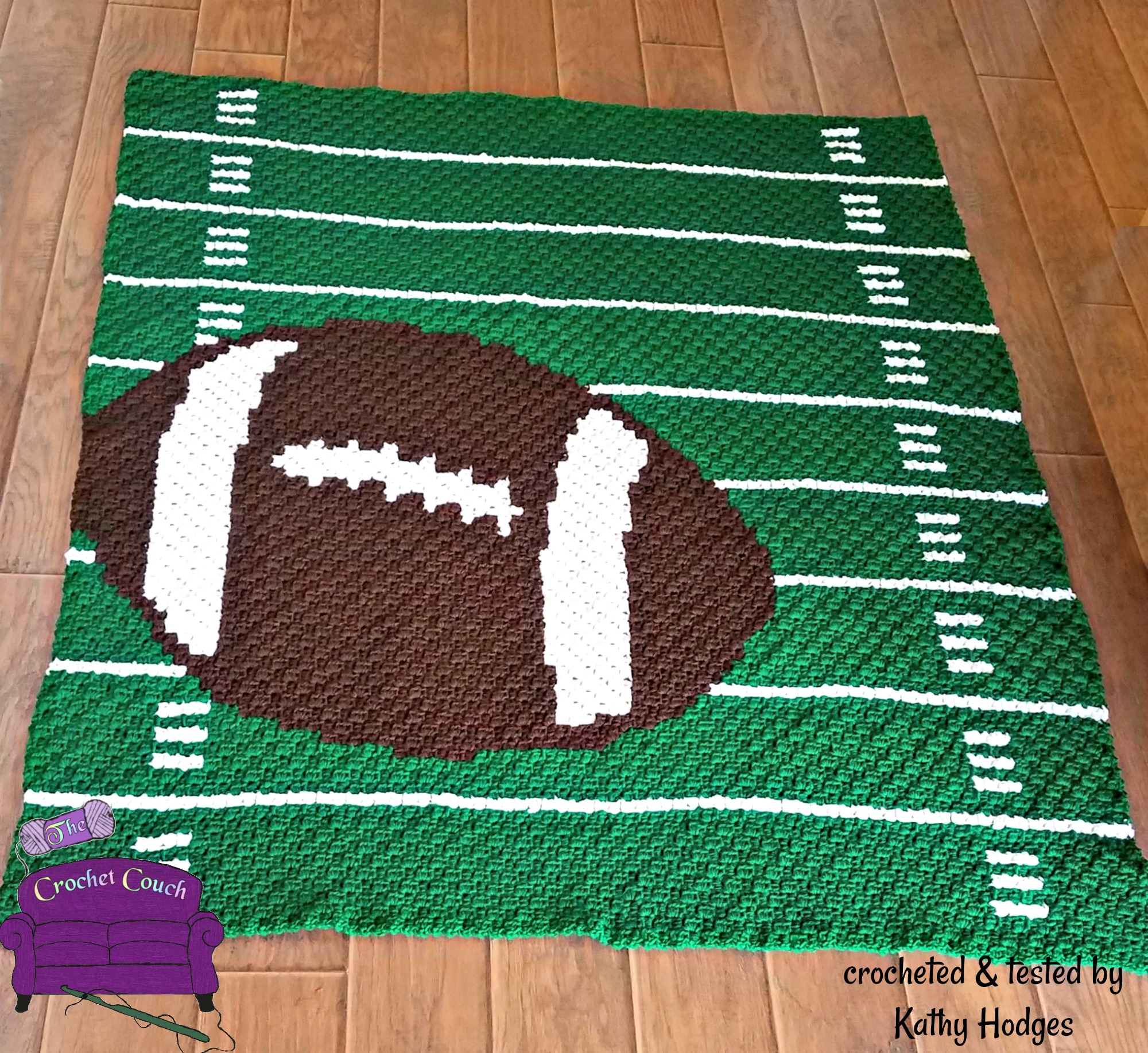 Football in Field Afghan, C2C Crochet Pattern