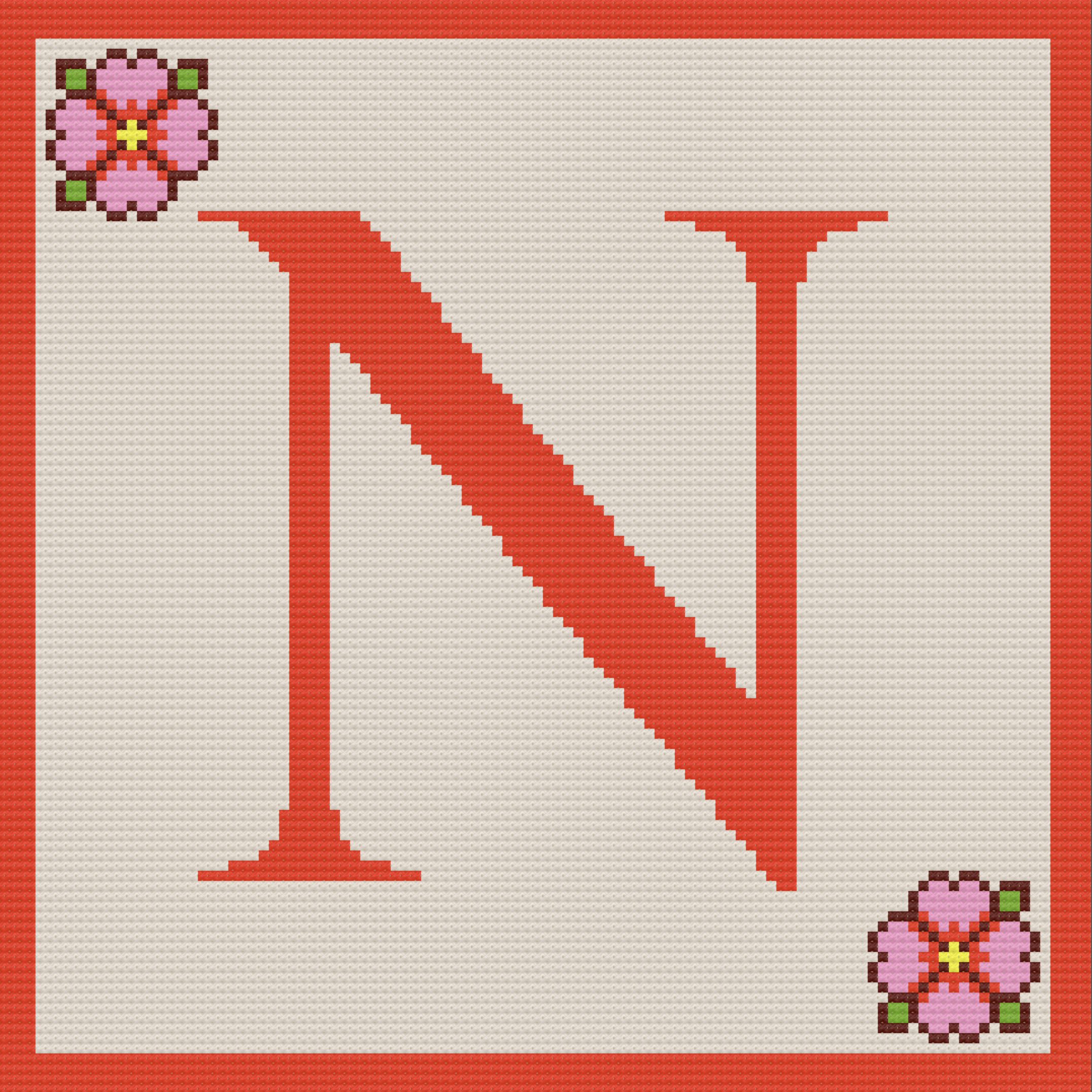 Letter N Flower Afghan, C2C Crochet Pattern, Written Row by Row, Color Counts, Instant Download, C2C Graph, C2C Pattern, Graphgan Pattern, Corner to Corner, Graphgan, Crochet Pattern