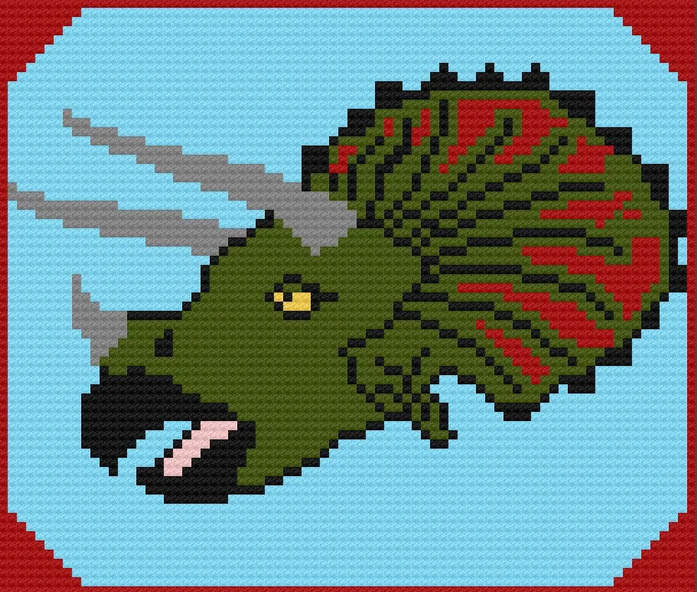 Triceratops Afghan, C2C Crochet Pattern, Written Row by Row, Color Counts, Instant Download, C2C Graph, C2C Pattern, Graphgan Pattern, Corner to Corner, Graphgan, Crochet Pattern