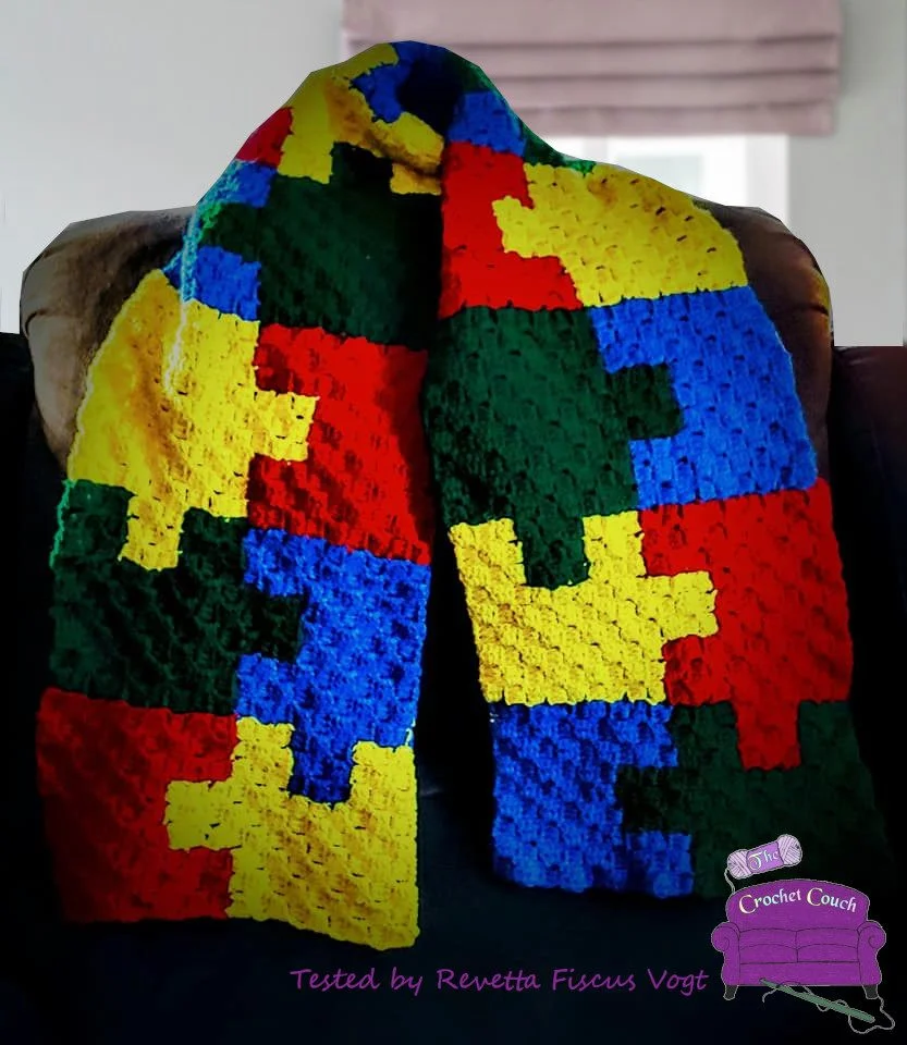 Autism Awareness Scarf, Puzzle Scarf,  C2C Crochet Pattern