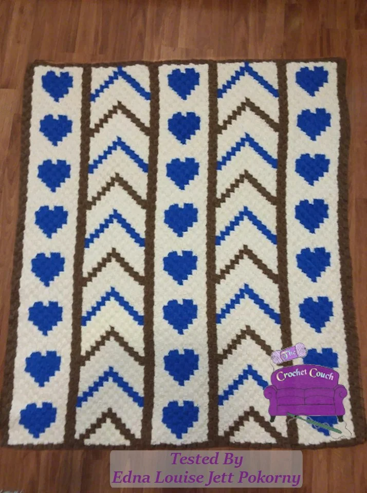 Chevron Hearts Afghan, 3 COLOR, C2C Crochet Pattern