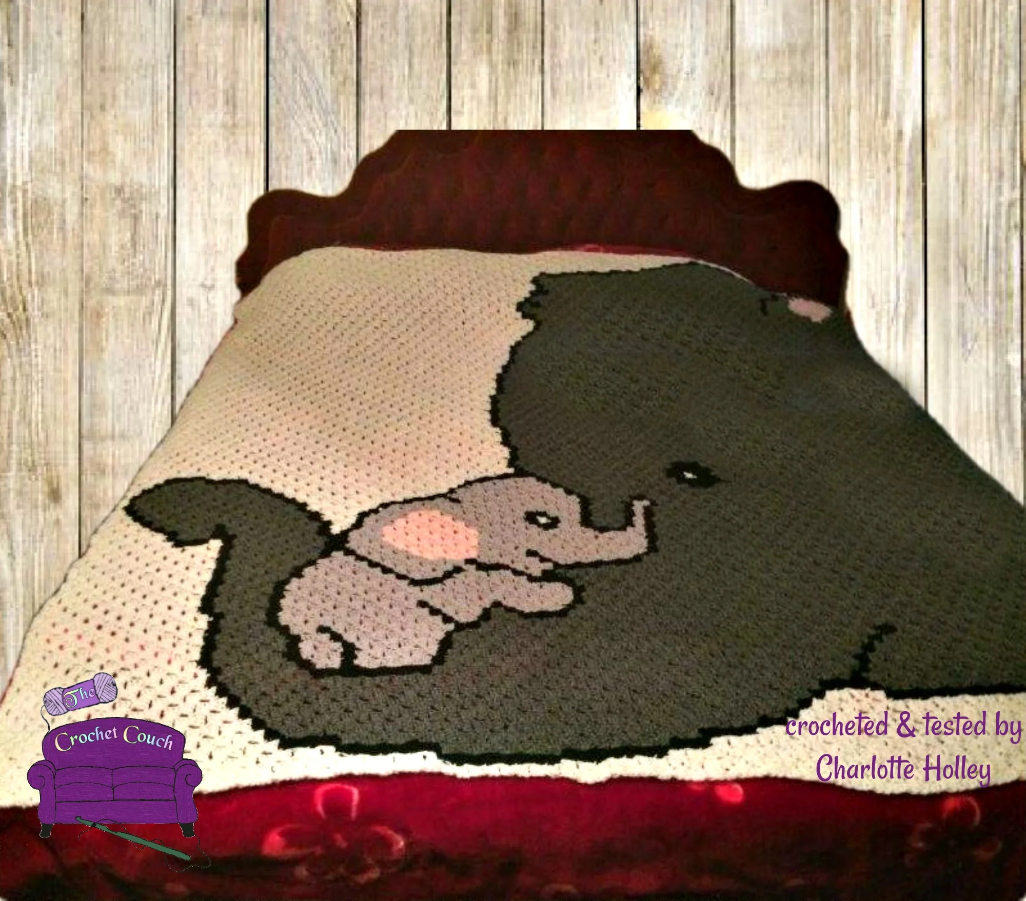 Elephant Holding Baby Afghan, C2C Crochet Pattern