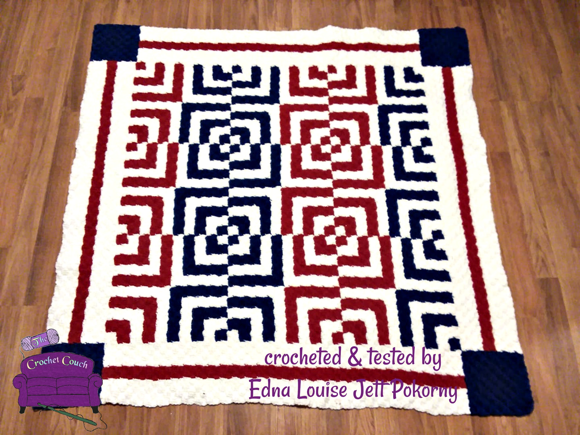 Crazy Square Quilt Afghan, C2C Crochet Pattern