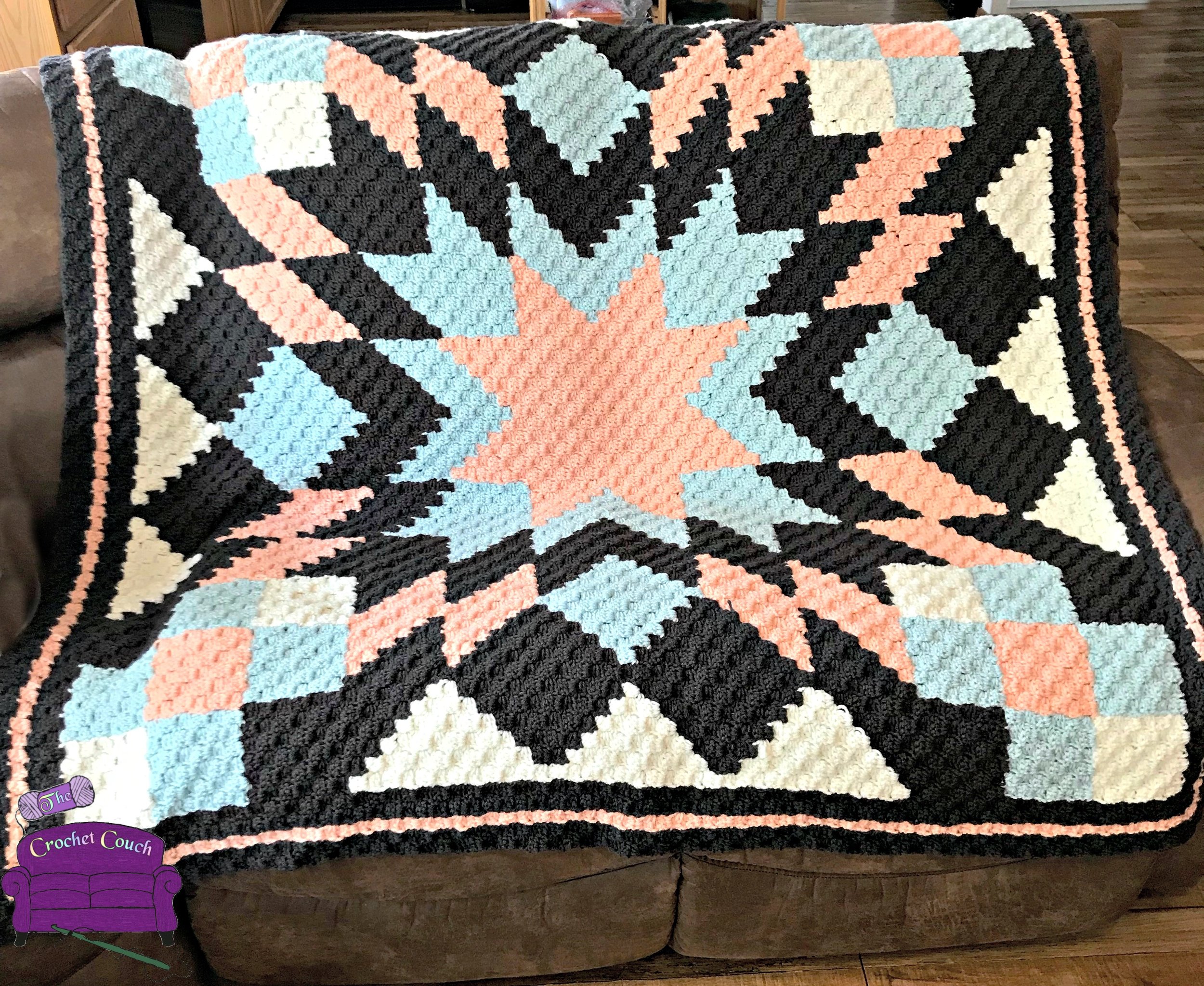 Starburst Quilt Afghan, C2C Crochet Pattern, Written Row by Row, Color Counts, Instant Download, C2C Graph, C2C Pattern, Graphgan Pattern, Corner to Corner, Graphgan, Crochet Pattern