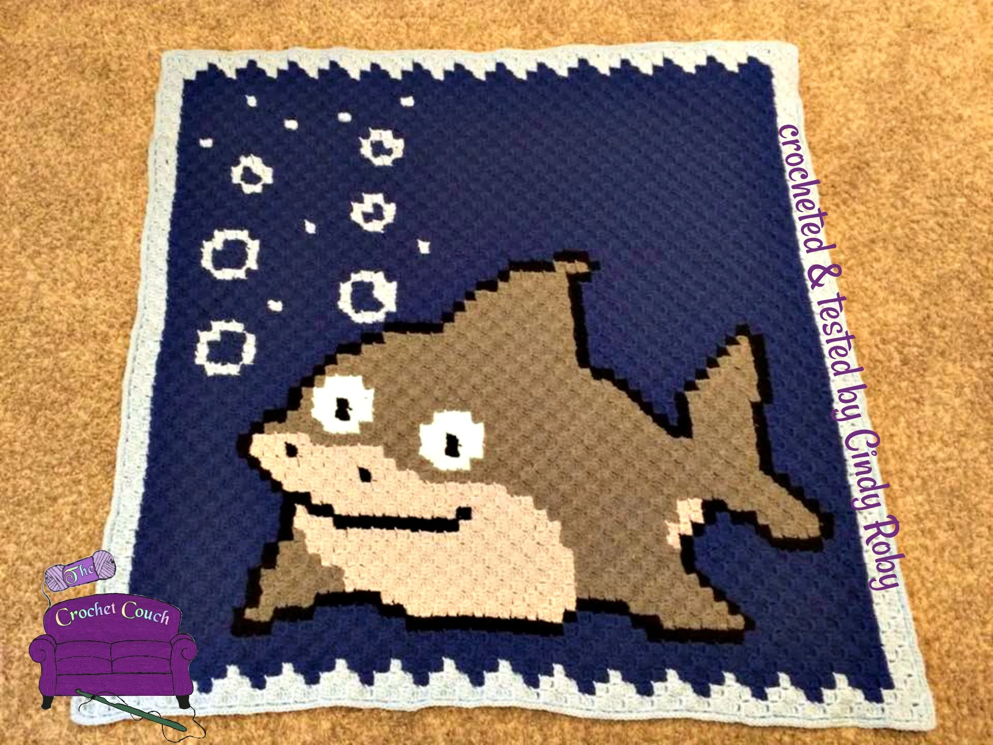 Shark Baby Afghan, C2C Crochet Pattern