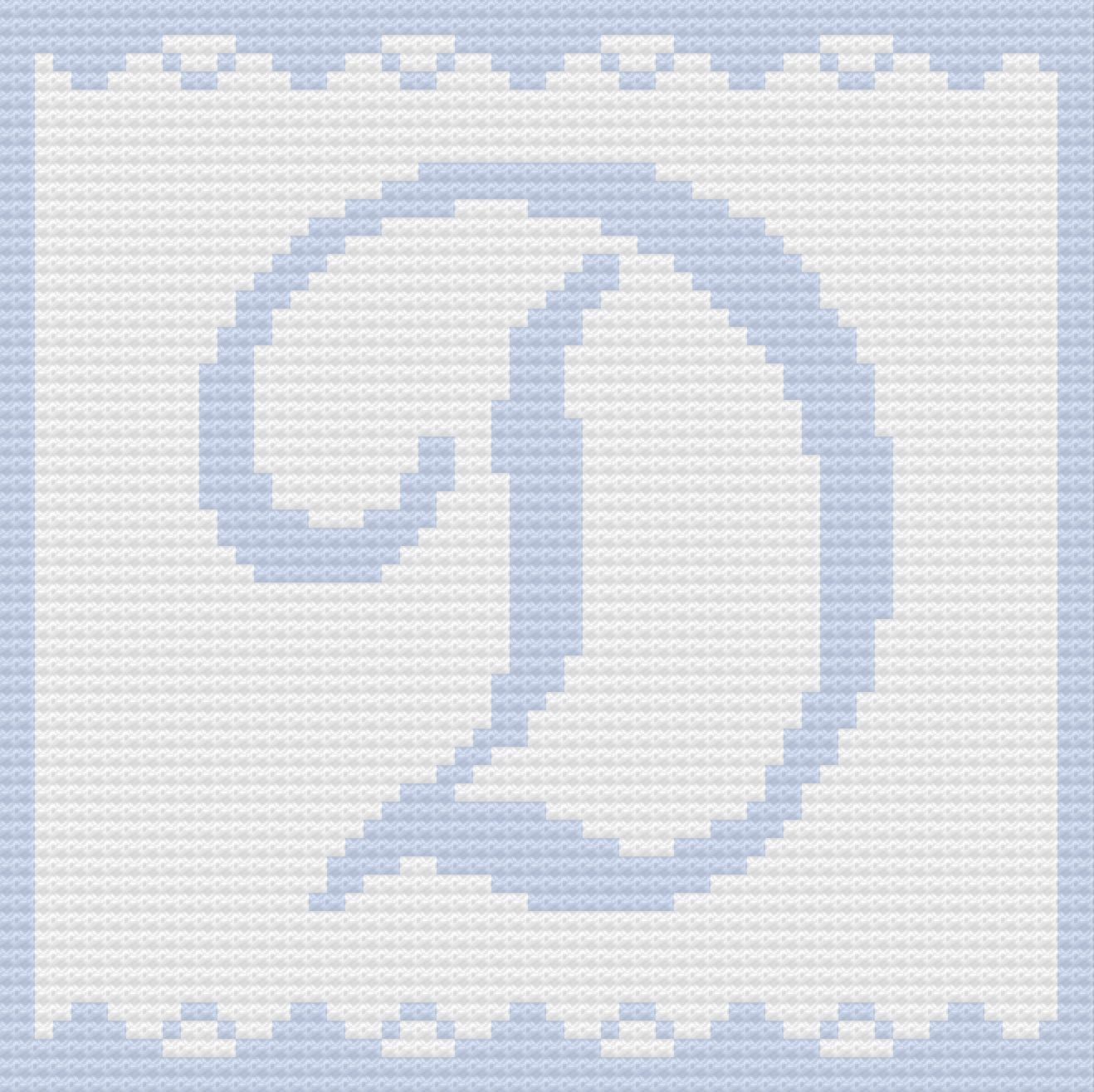 Graph image of Letter D Baby Afghan Afghan.  This is a script letter D done in blue and white, to show what the baby afghan will look like when crocheted.   - pattern from The Crochet Couch