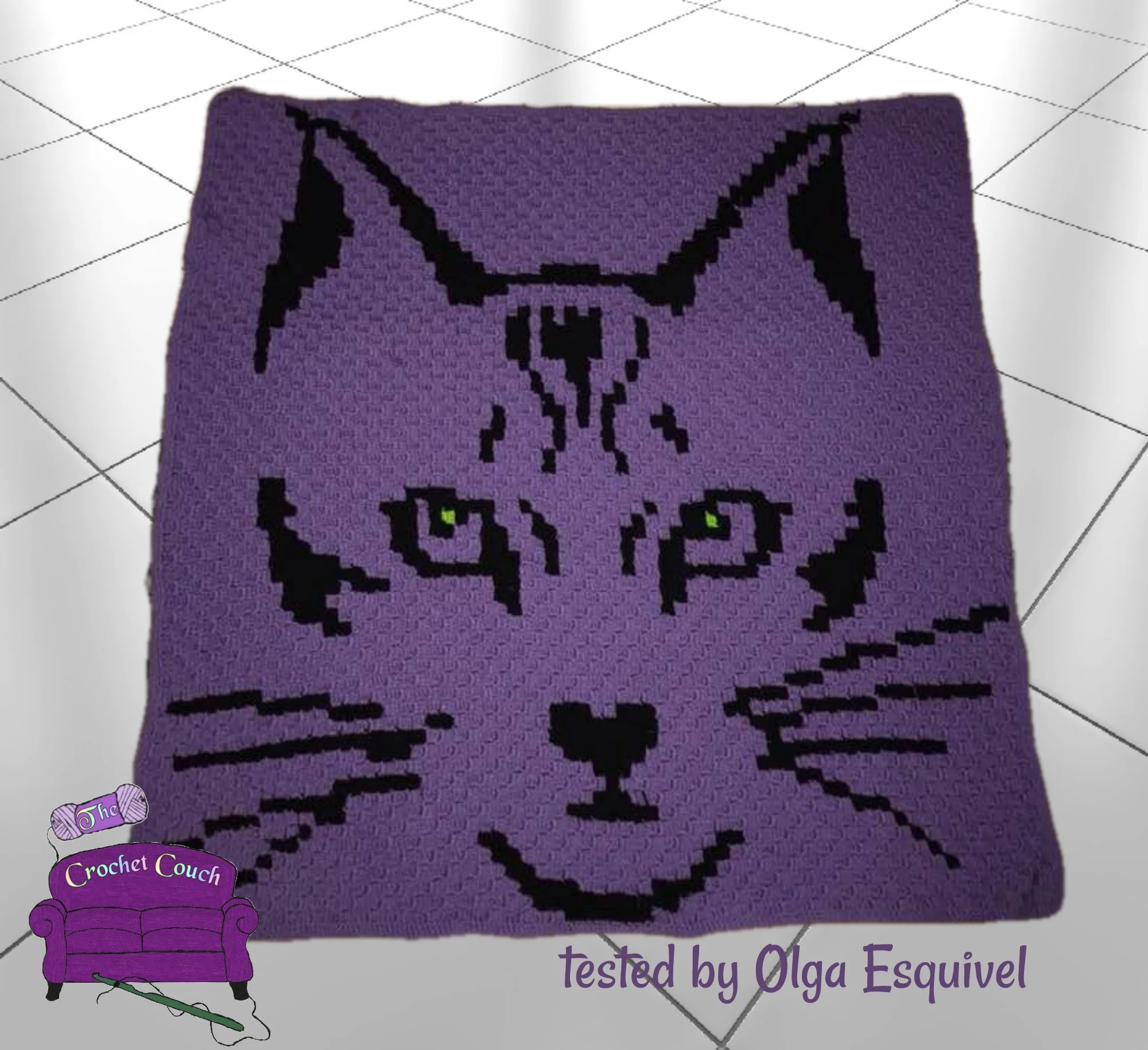 Cat Face Small Afghan, C2C Crochet Pattern