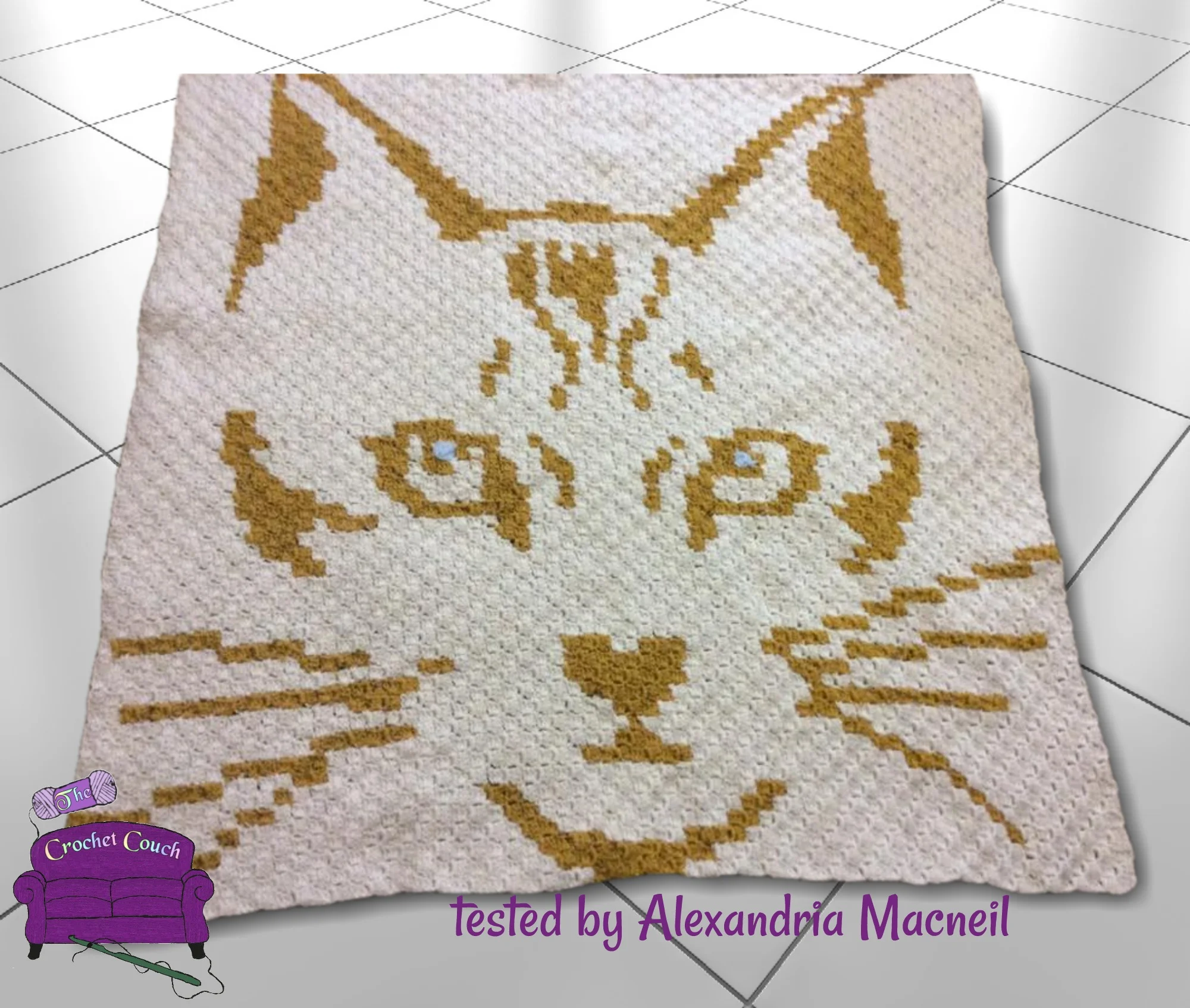 Cat Face Small Afghan, C2C Crochet Pattern