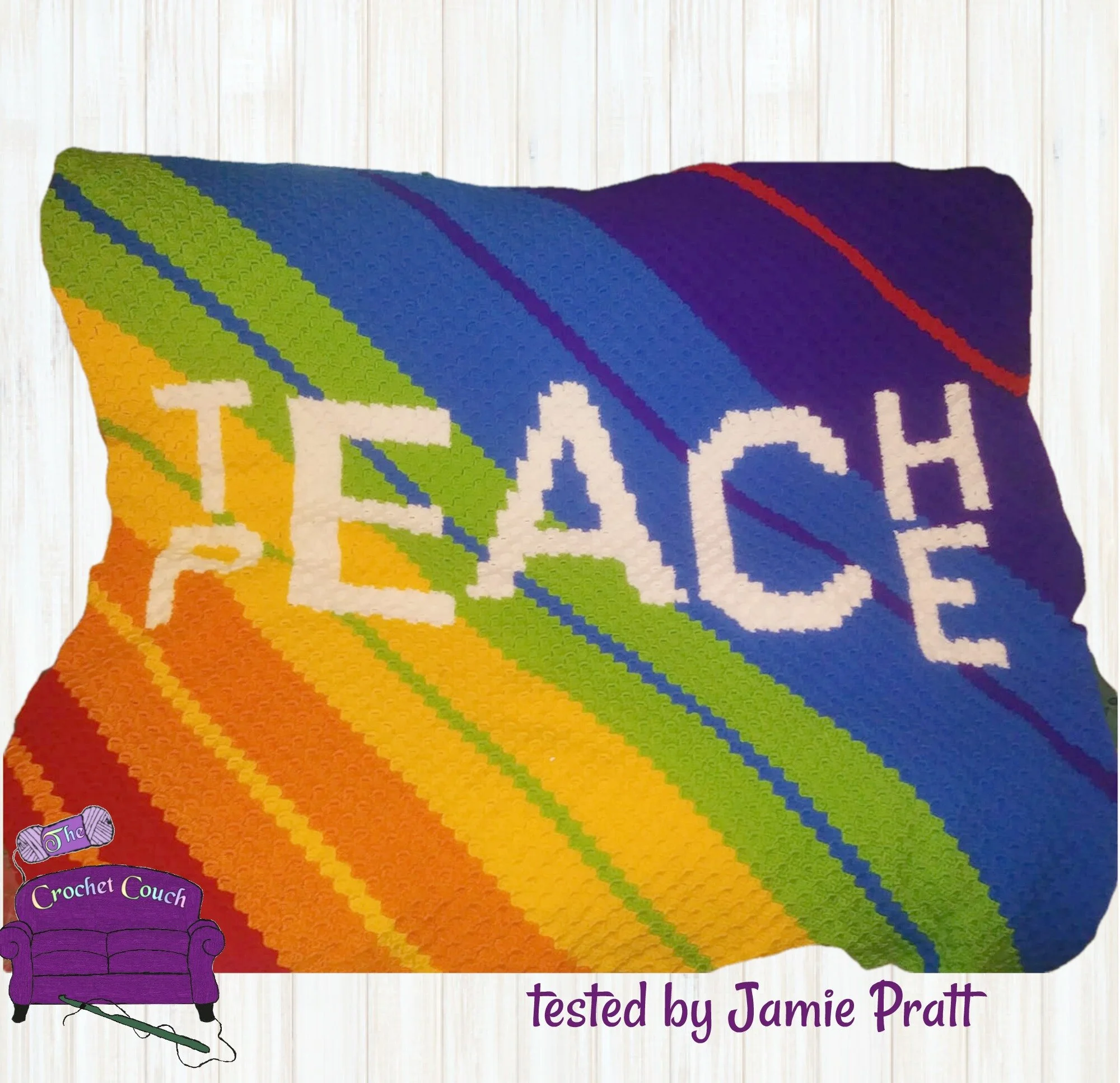Teach Peace, Rainbow Stripe Afghan, C2C Crochet Pattern