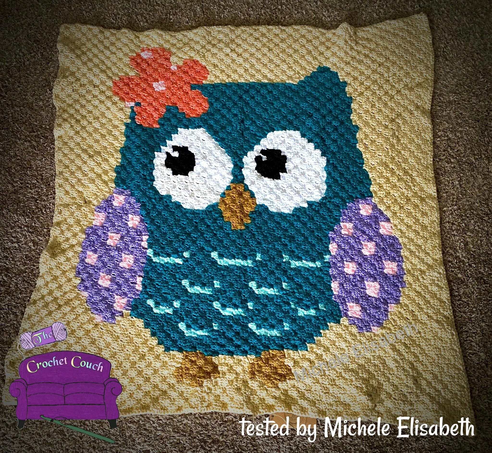 Mrs Owl Baby Afghan, C2C Crochet Pattern