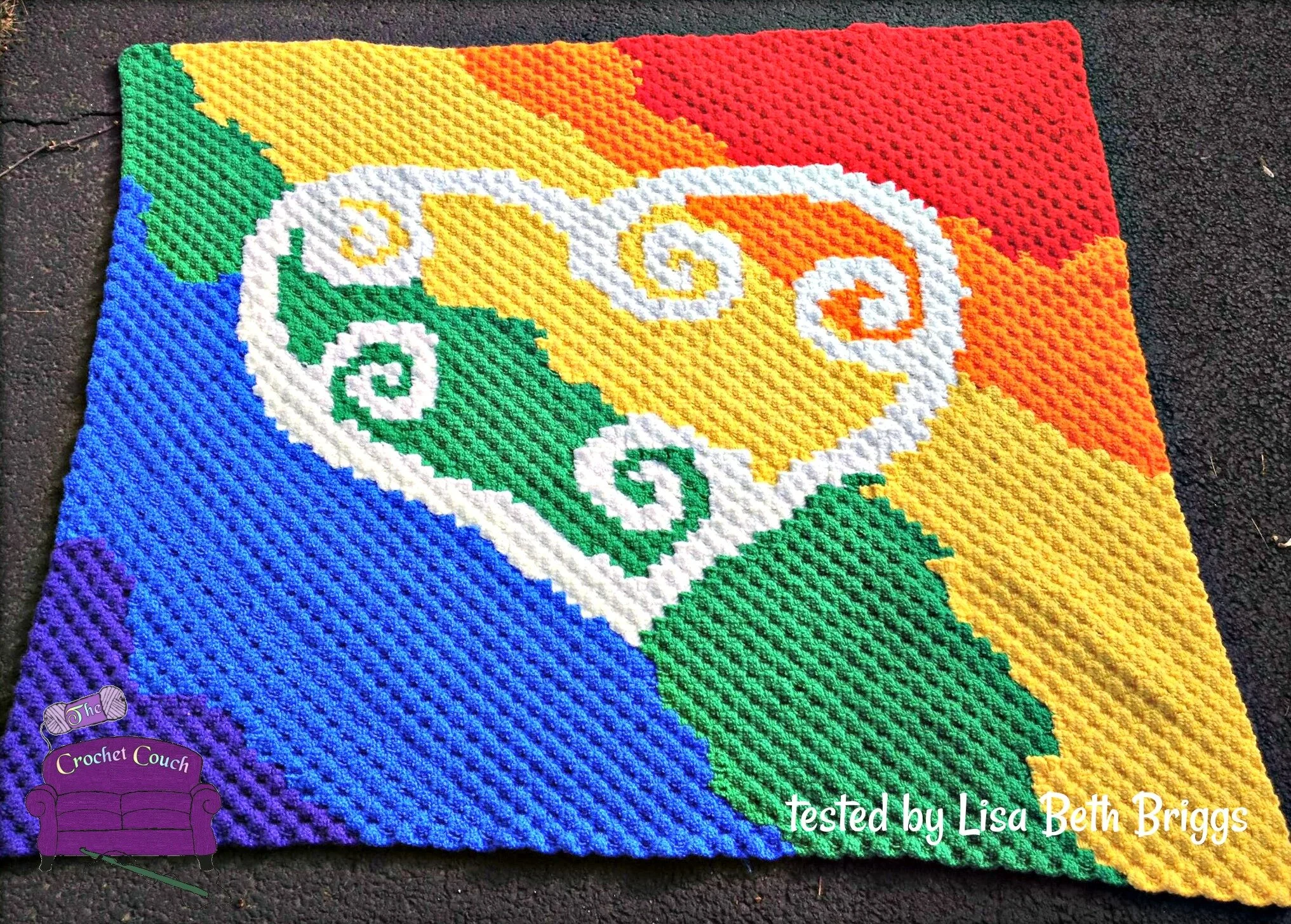 Rainbow Heart Afghan, C2C Crochet Pattern