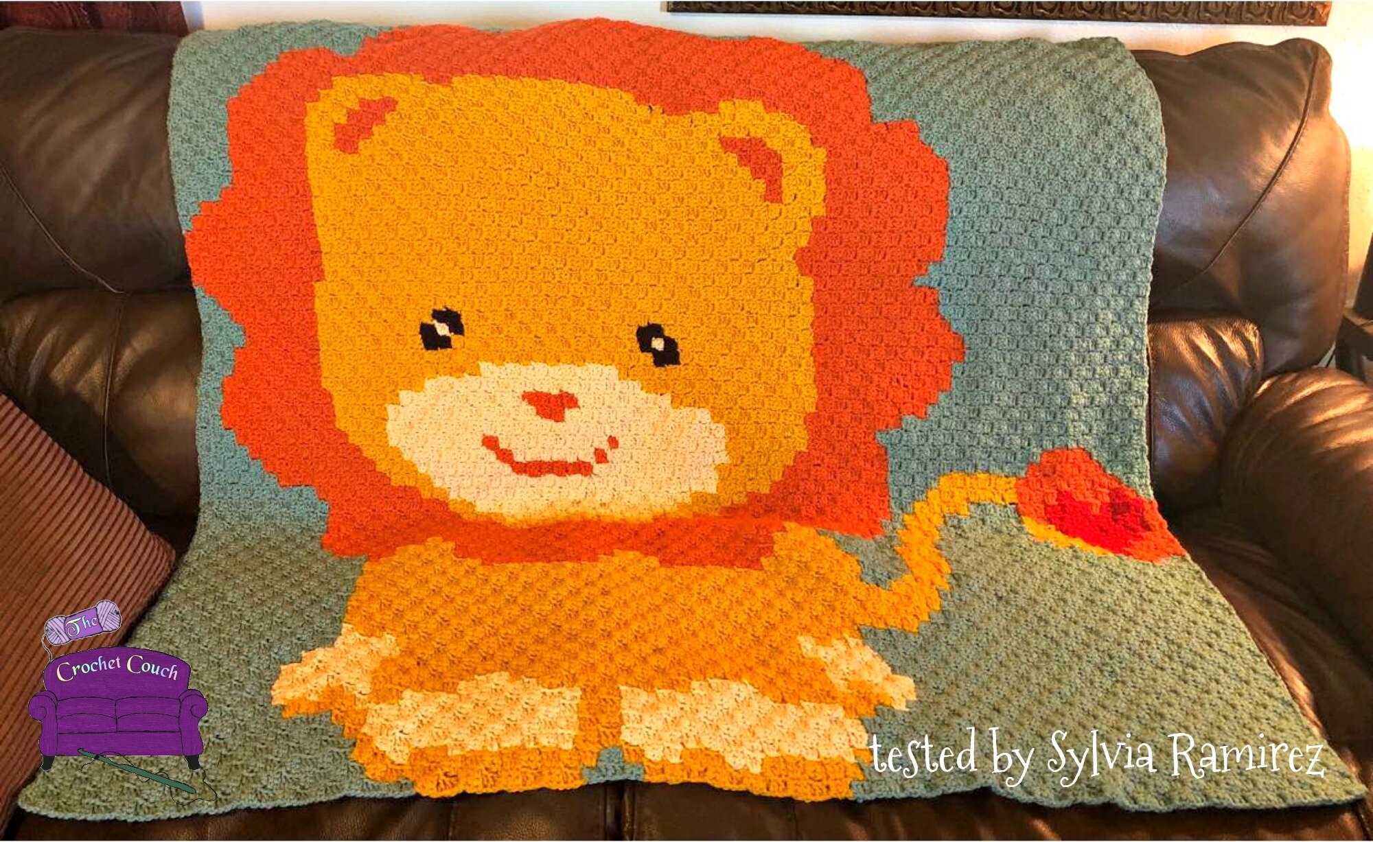 Lion Heart Tail Kids Afghan, C2C Crochet Pattern