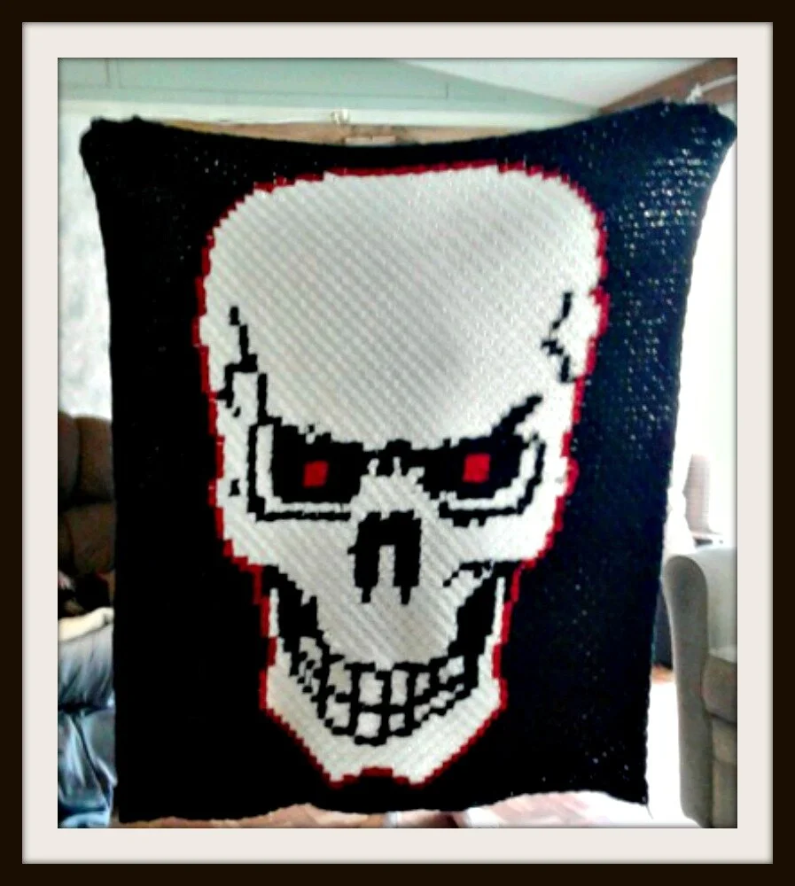 Skull Red Eyes Afghan, C2C Crochet Pattern, Written Row by Row, Color Counts, Instant Download, C2C Graph, C2C Pattern, C2C Crochet, Corner to Corner, Graphgan, Crochet Pattern