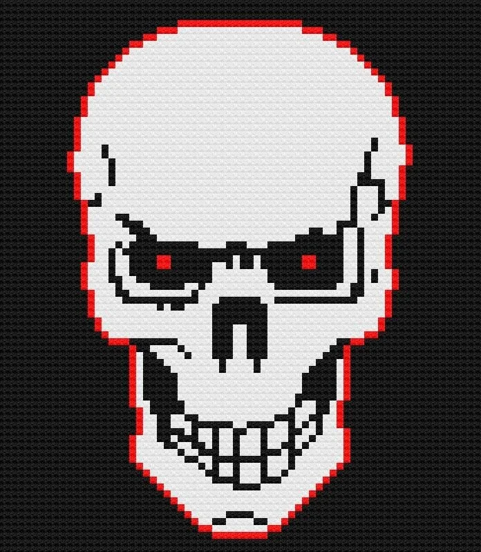 Skull Red Eyes Afghan, C2C Crochet Pattern, Written Row by Row, Color Counts, Instant Download, C2C Graph, C2C Pattern, C2C Crochet, Corner to Corner, Graphgan, Crochet Pattern
