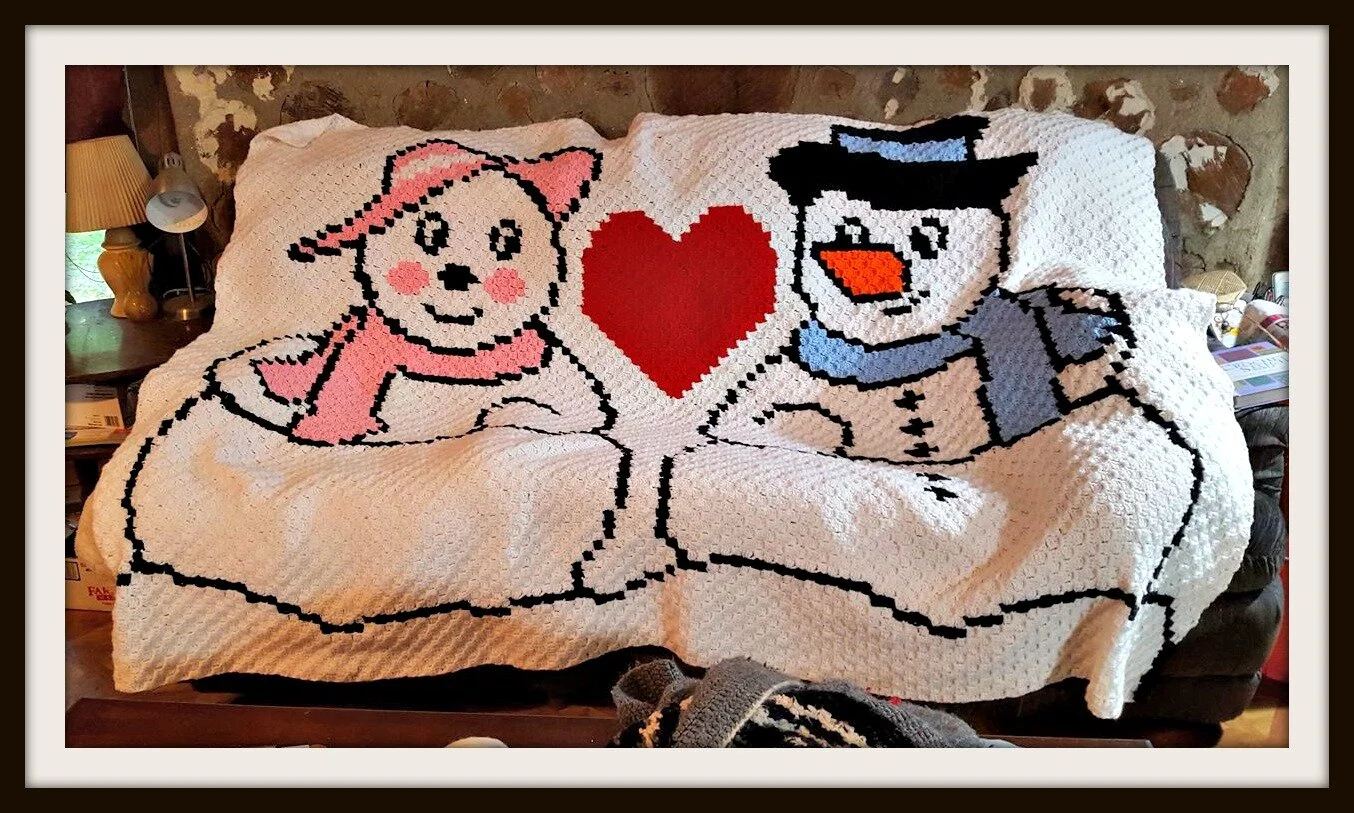 Snowman Couple Afghan, C2C Crochet Pattern, Written Row by Row, Color Counts, Instant Download, C2C Graph, C2C Pattern, C2C Crochet, Corner to Corner, Graphgan, Crochet Pattern