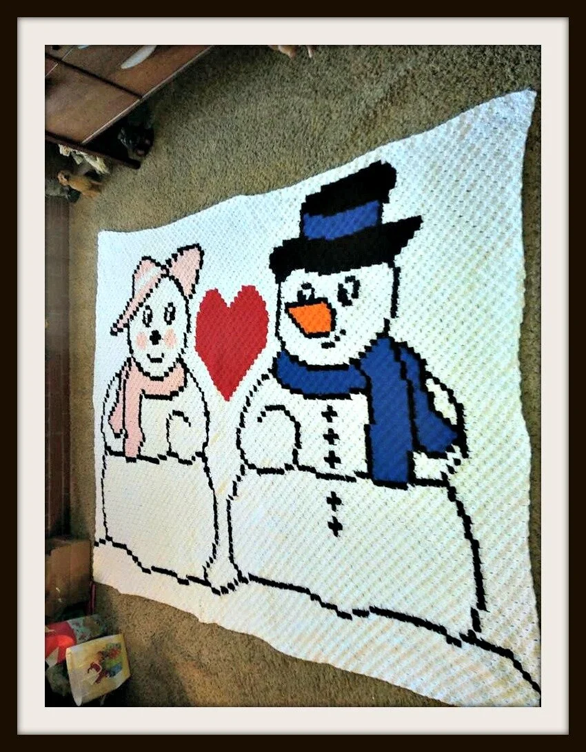 Snowman Couple Afghan, C2C Crochet Pattern, Written Row by Row, Color Counts, Instant Download, C2C Graph, C2C Pattern, C2C Crochet, Corner to Corner, Graphgan, Crochet Pattern