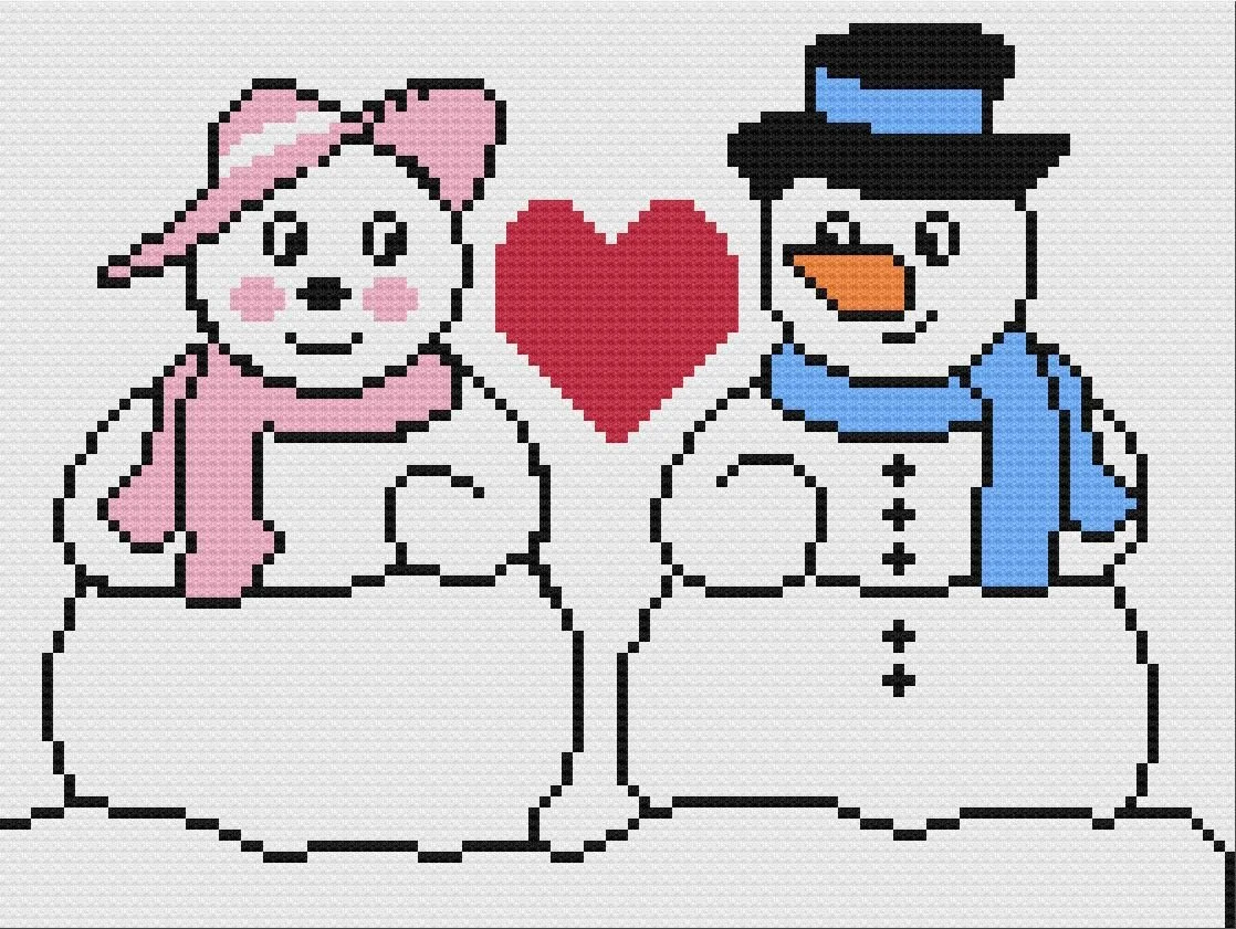 Snowman Couple Afghan, C2C Crochet Pattern, Written Row by Row, Color Counts, Instant Download, C2C Graph, C2C Pattern, C2C Crochet, Corner to Corner, Graphgan, Crochet Pattern
