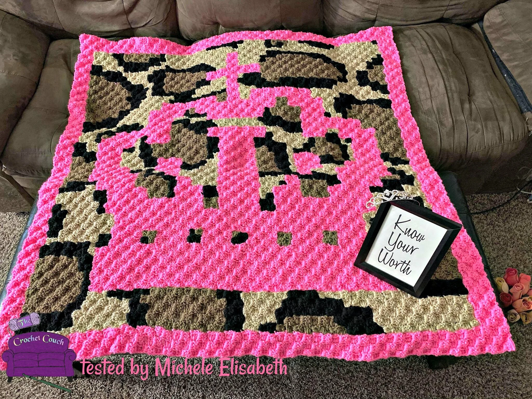 Cheetah Print Crown Afghan, C2C Crochet Pattern