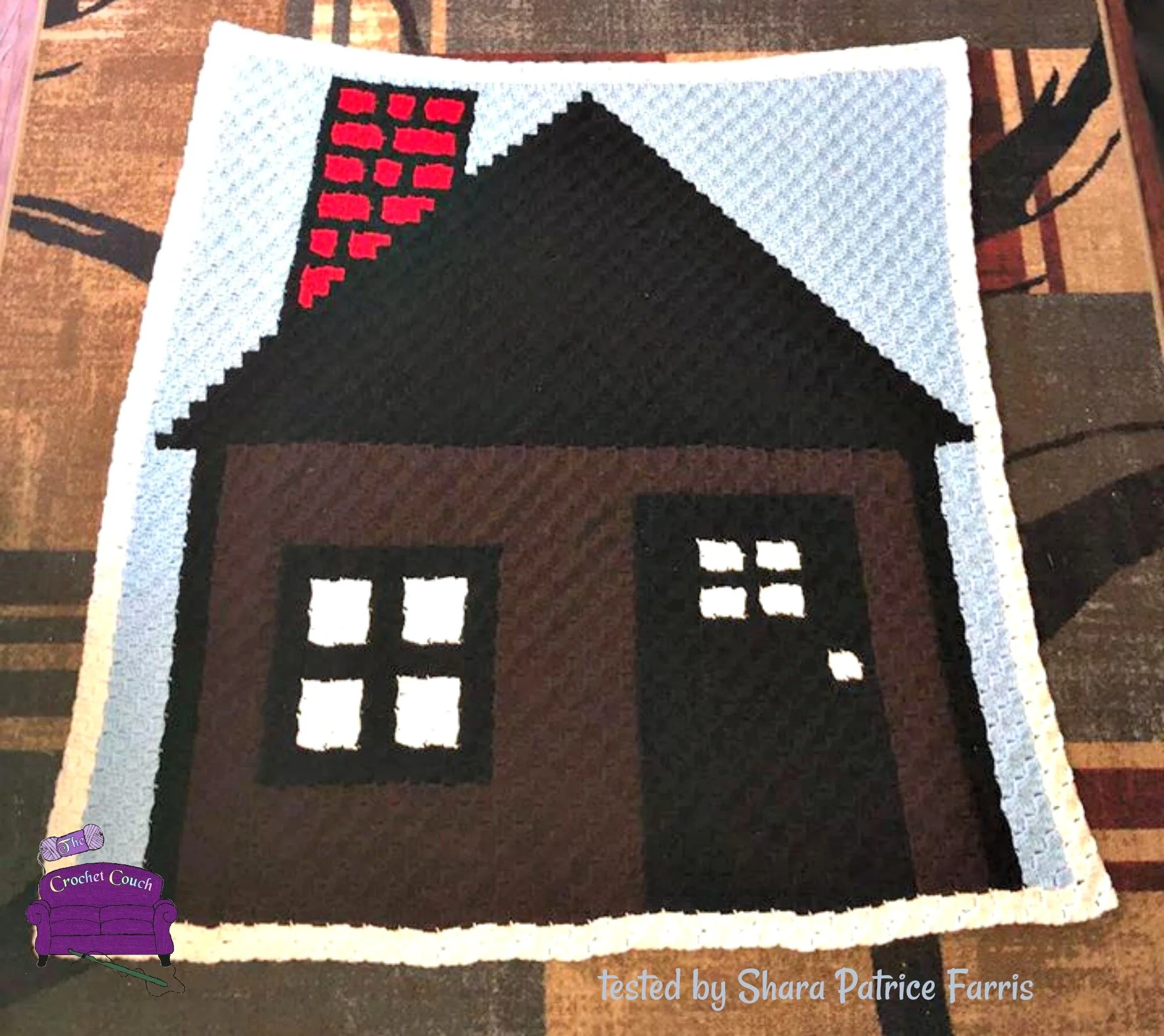 Simple Brown House Small Afghan, C2C Crochet Pattern