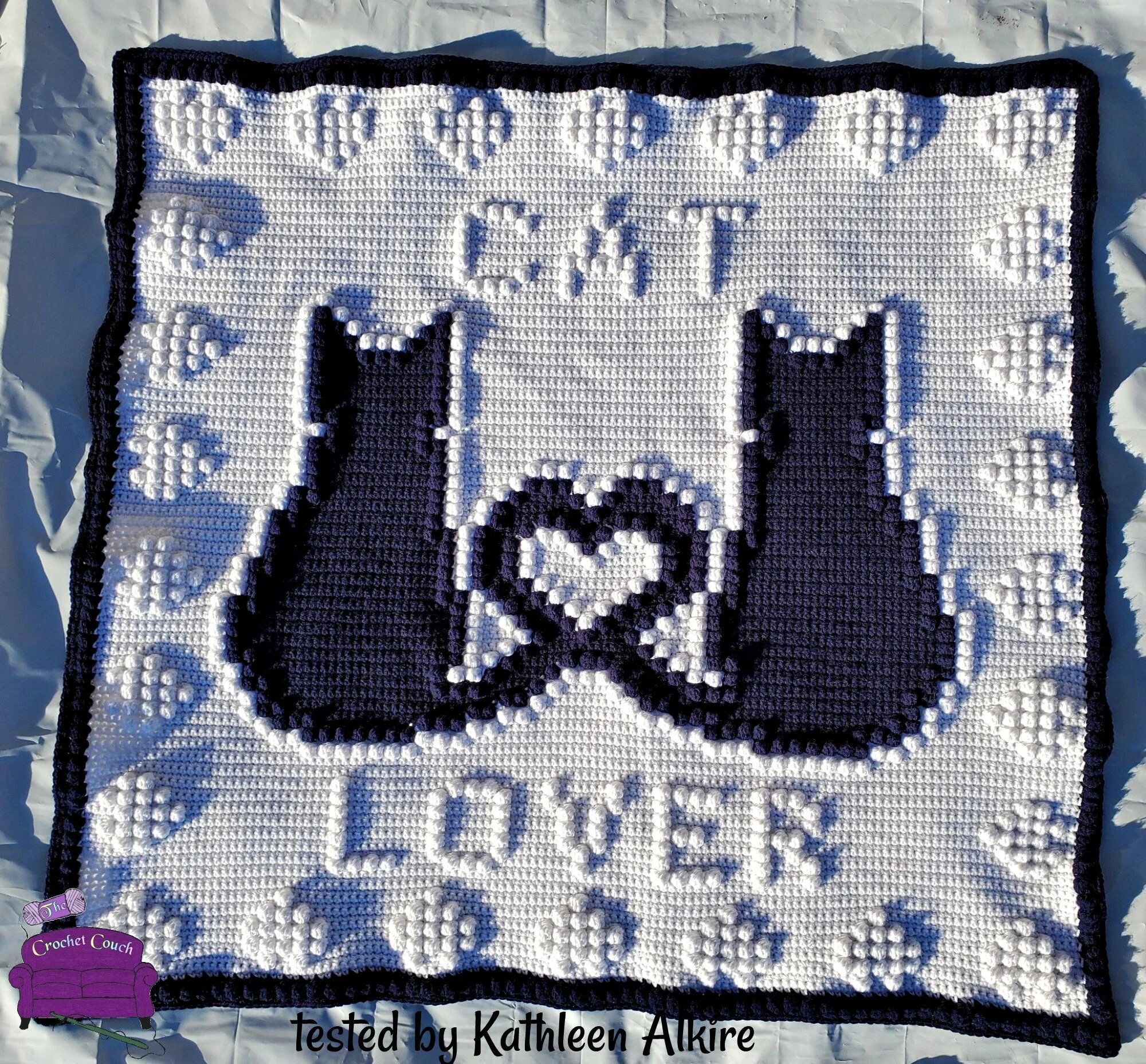 Cat Lover Afghan, Bobble Stitch Crochet Pattern