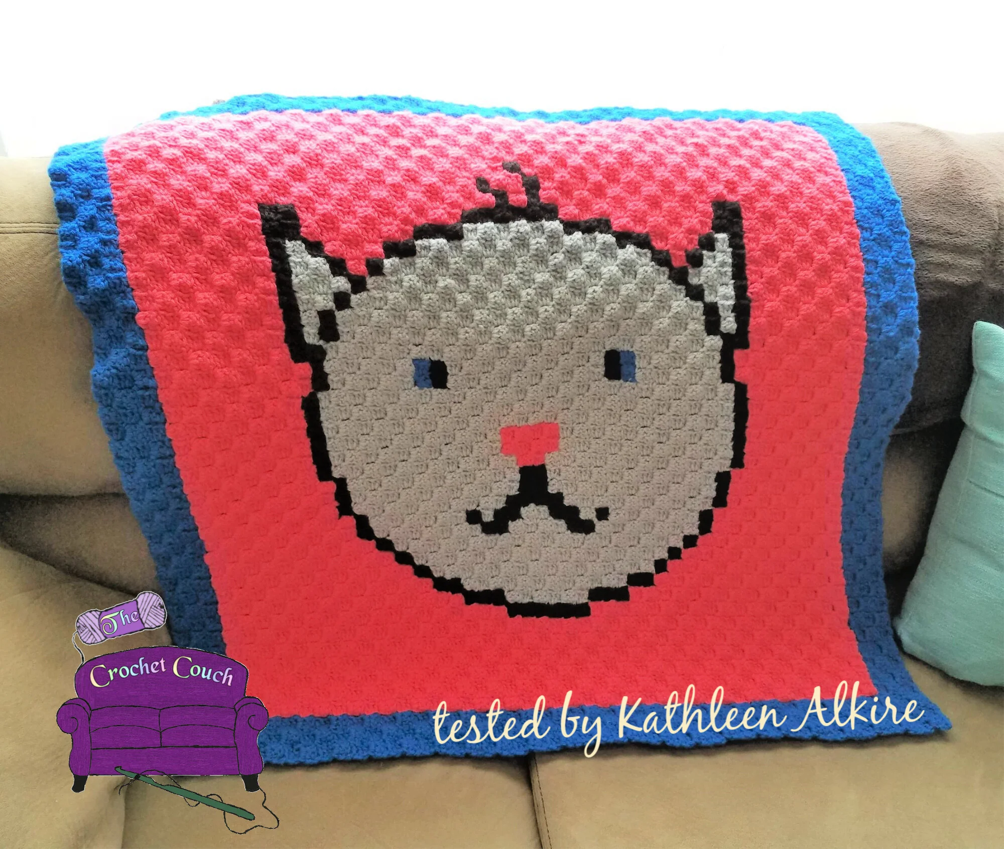Cat Face Baby Afghan, C2C Crochet Pattern